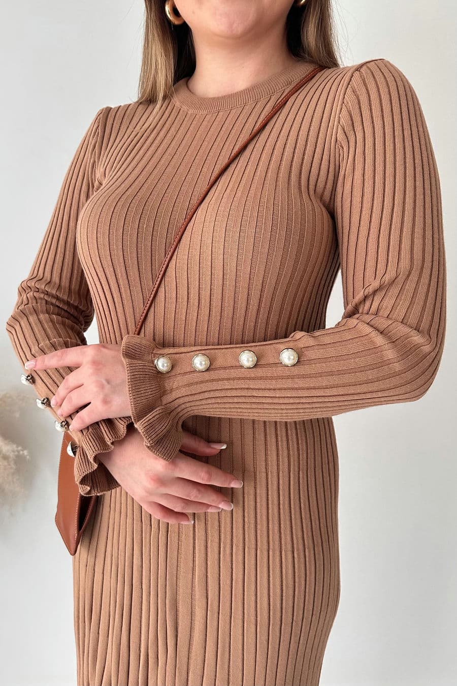 Midi Boy Kloş Triko Elbise