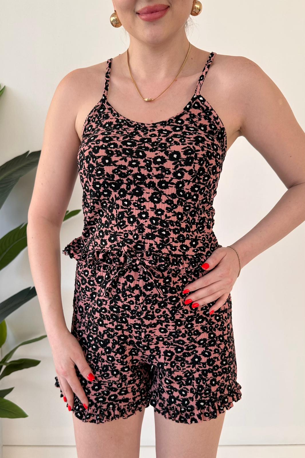 Desenli Pijama Takımı - Toz Pembe