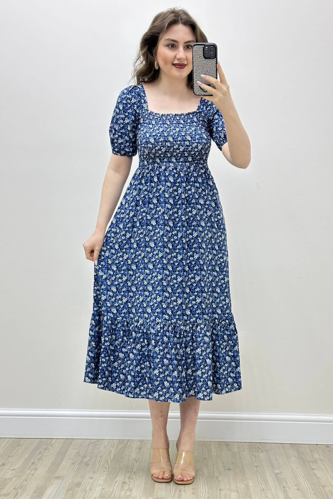 Gipeli Kır Papatyalı Viskon Elbise Lavivert