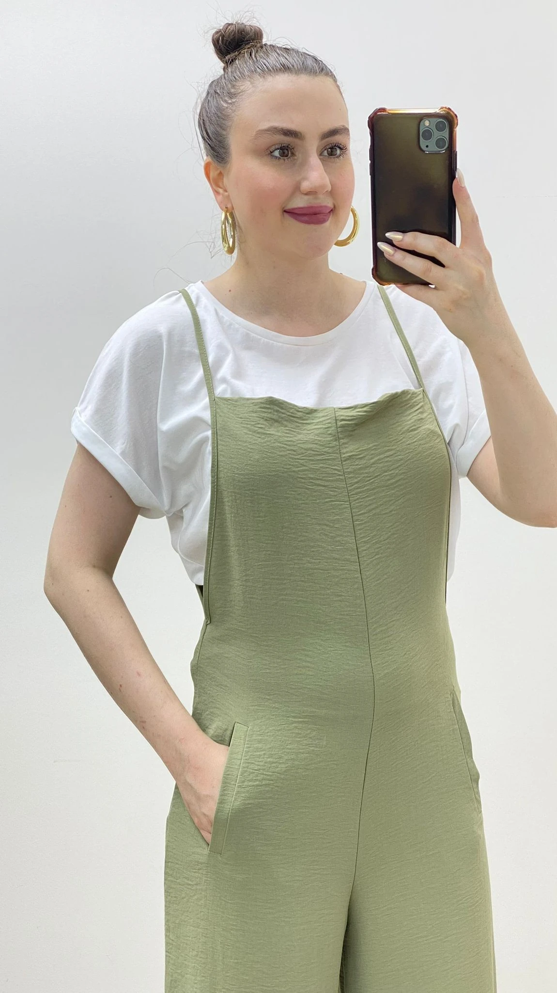 Dökümlü Askılı Tulum Haki