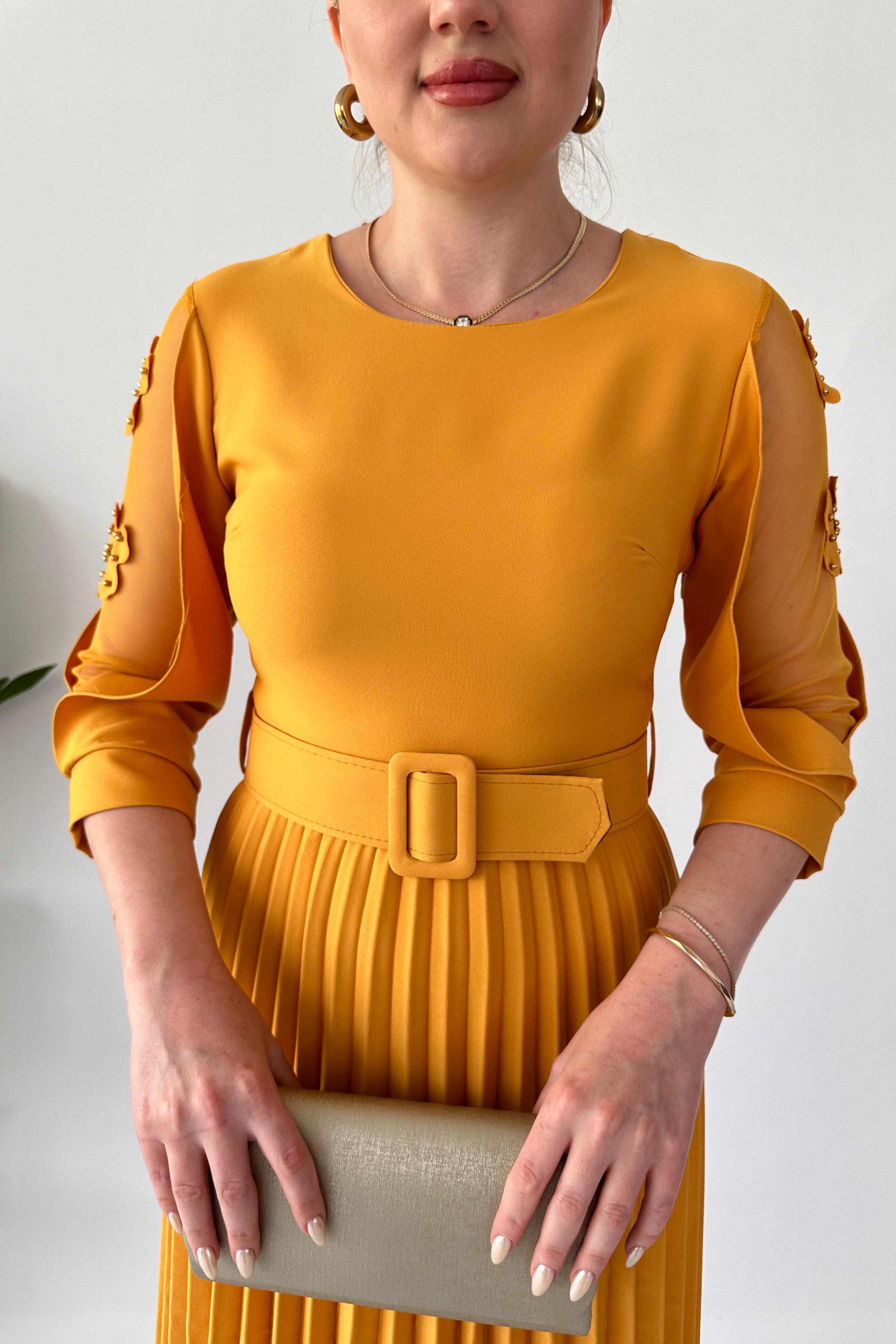 Bisiklet Yaka Tüllü Elbise