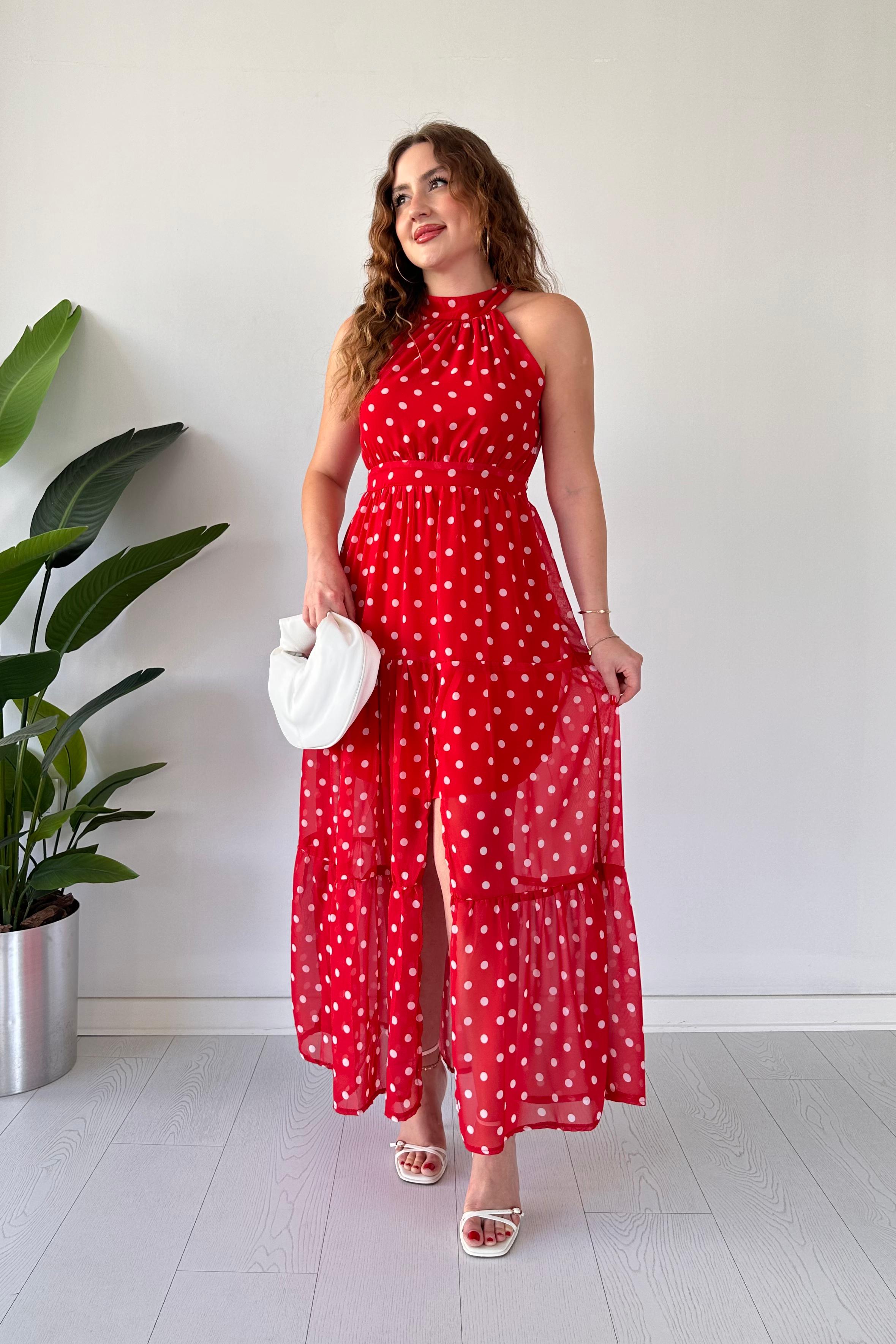 Puantiyeli Şifon Elbise