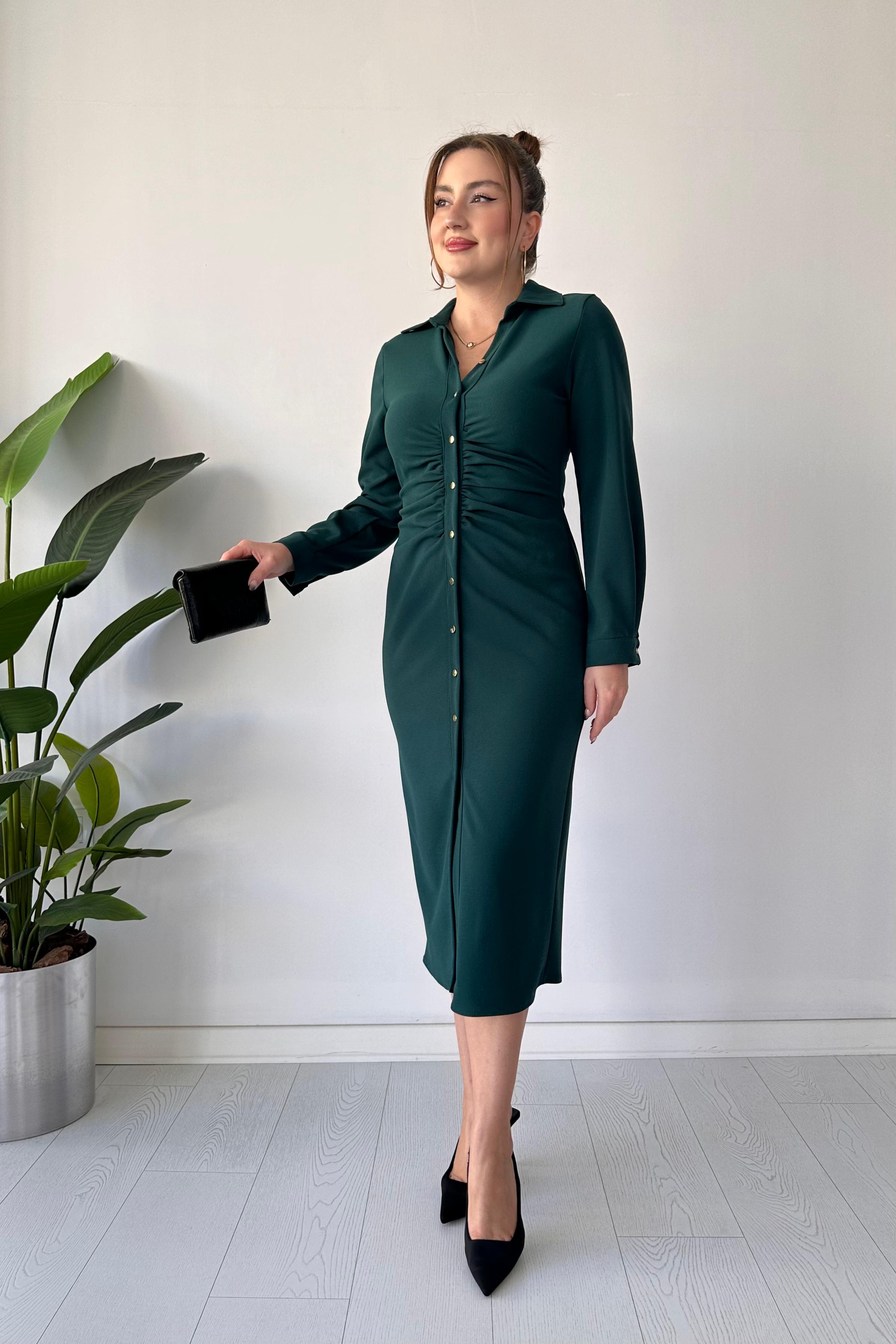 Göğüs Büzgü Gömlek Elbise