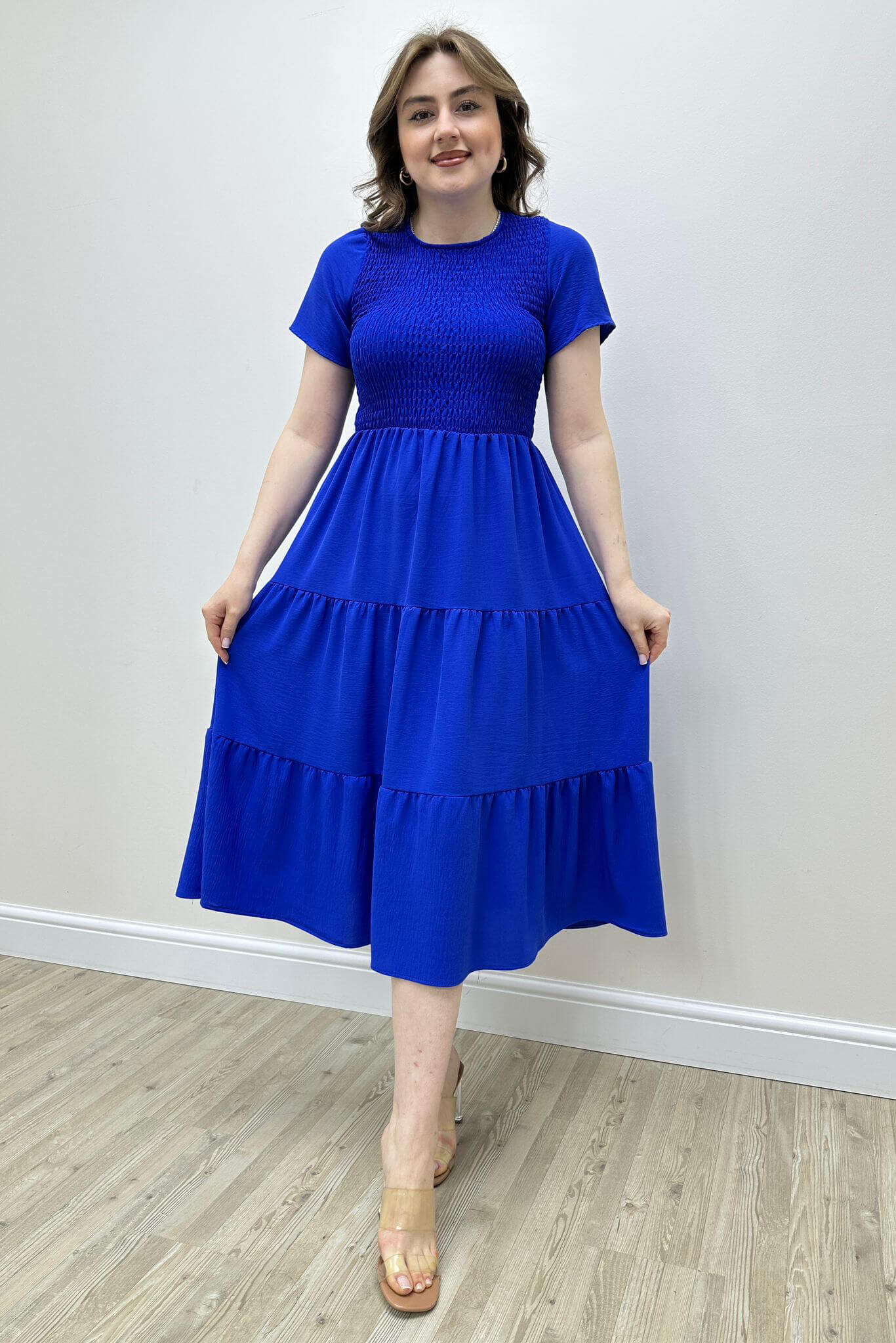 Üst Gipeli Elbise Saks Mavi