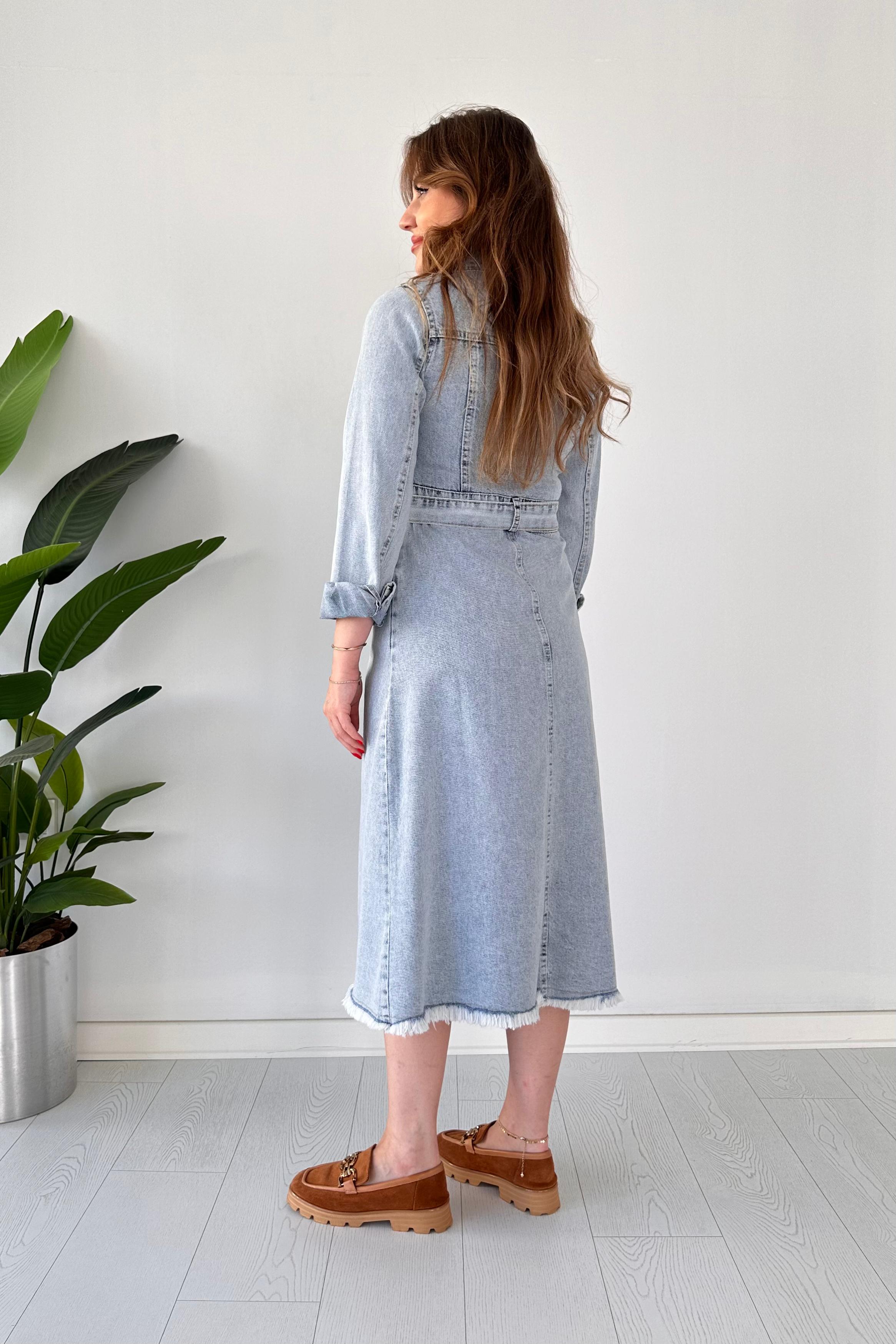 Püsküllü Denim Elbise