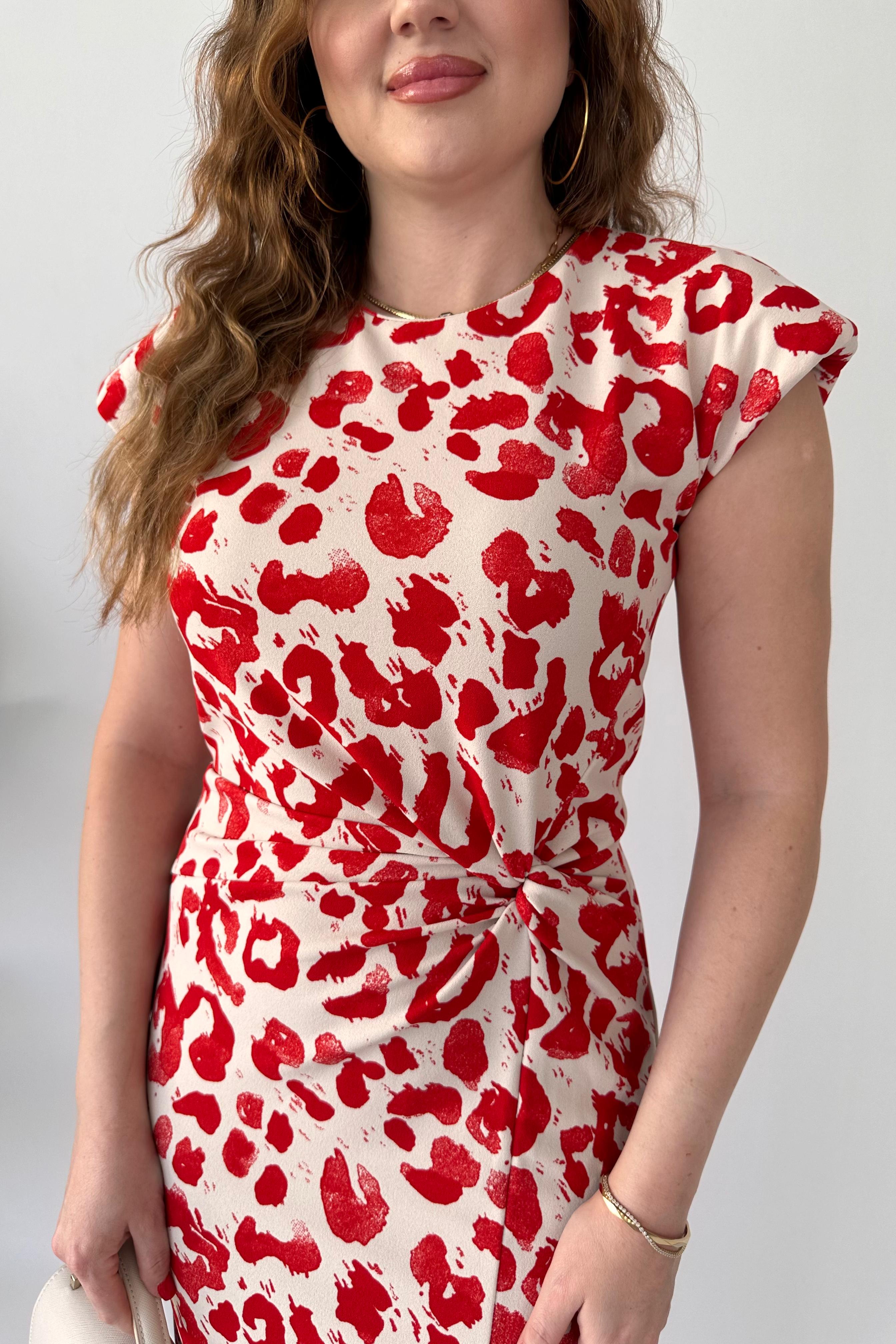 Leopar Print Krep Elbise