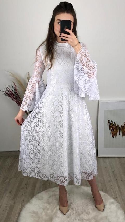 Güpürlü Abiye - Beyaz