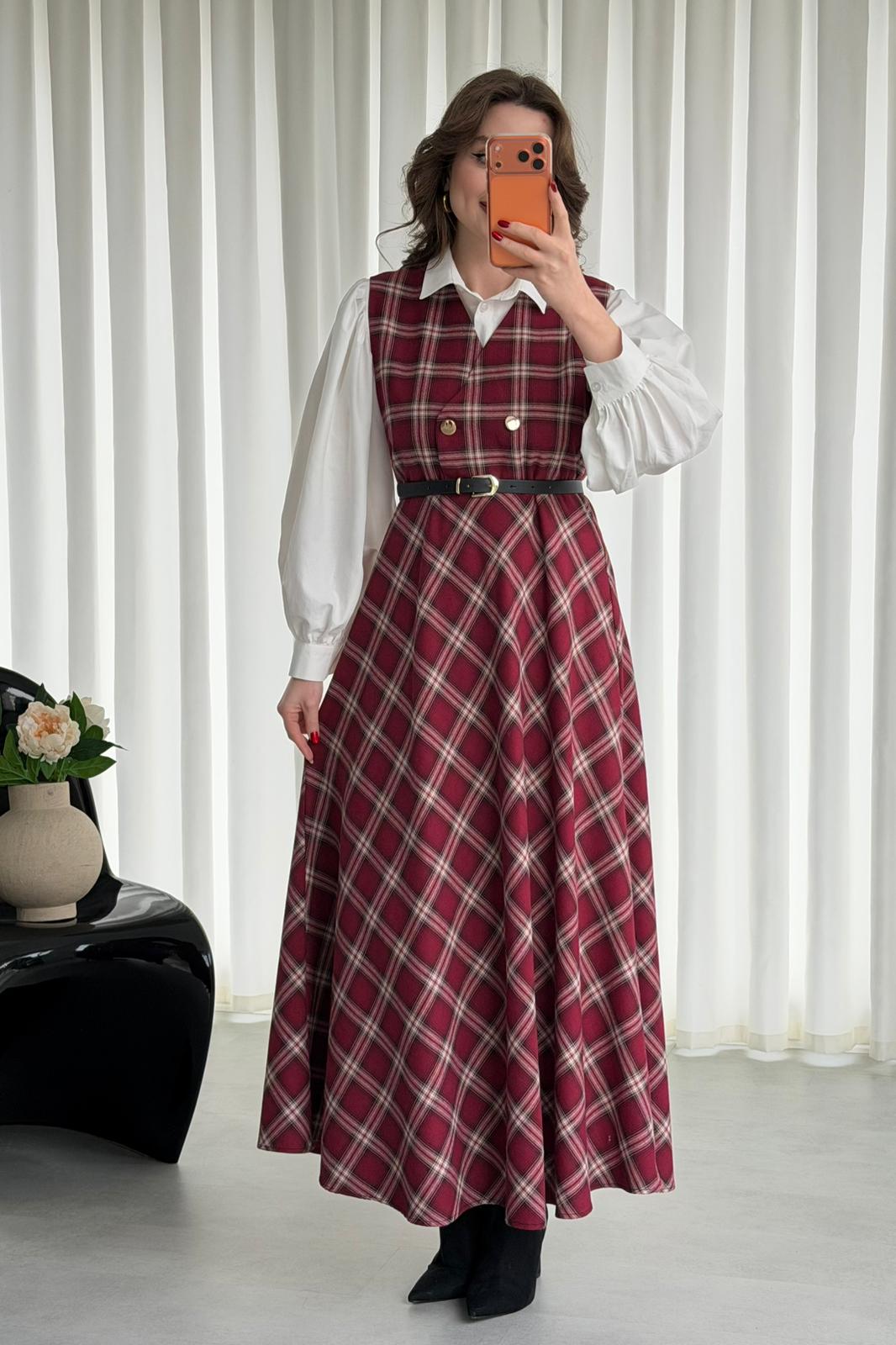 Kemerli Ekose Jile - Kırmızı