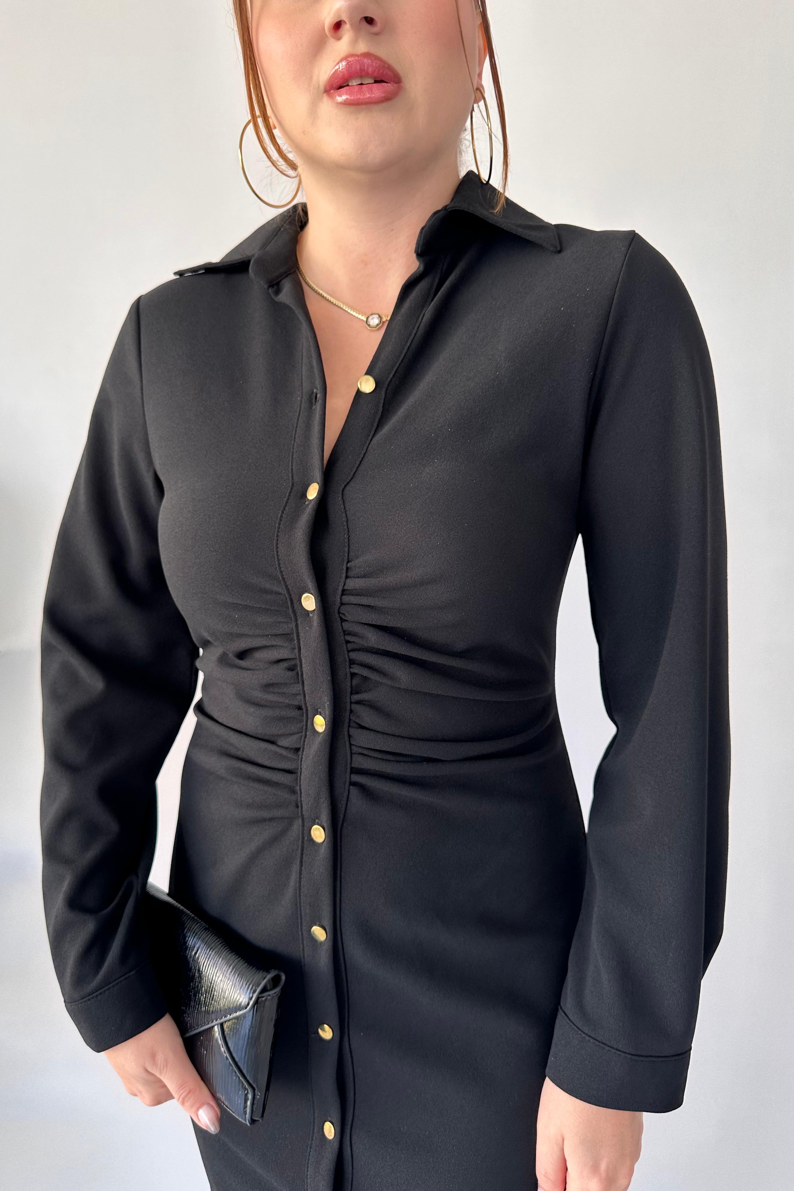 Göğüs Büzgü Gömlek Elbise