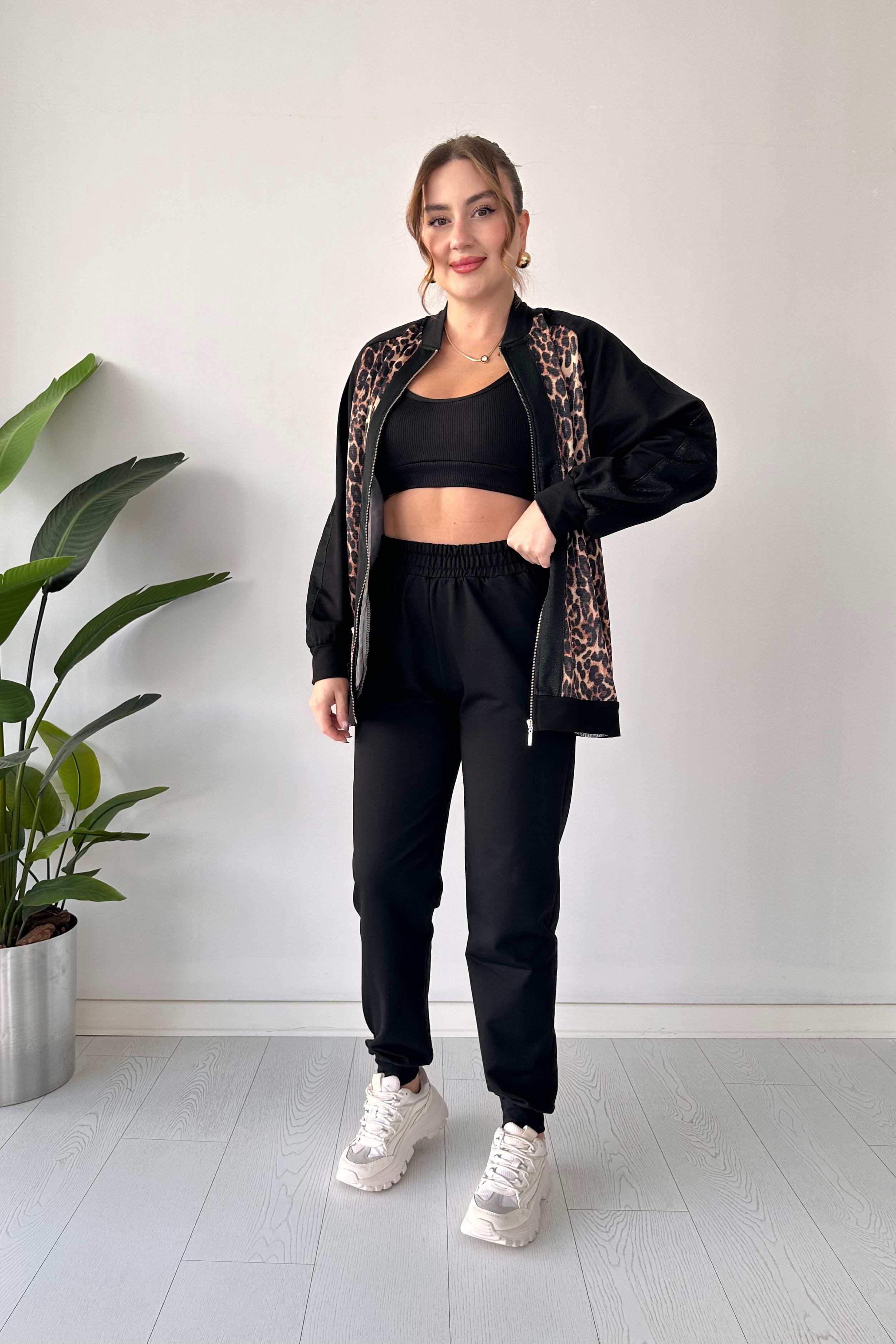 Leopar Detaylı Eşofman Takımı