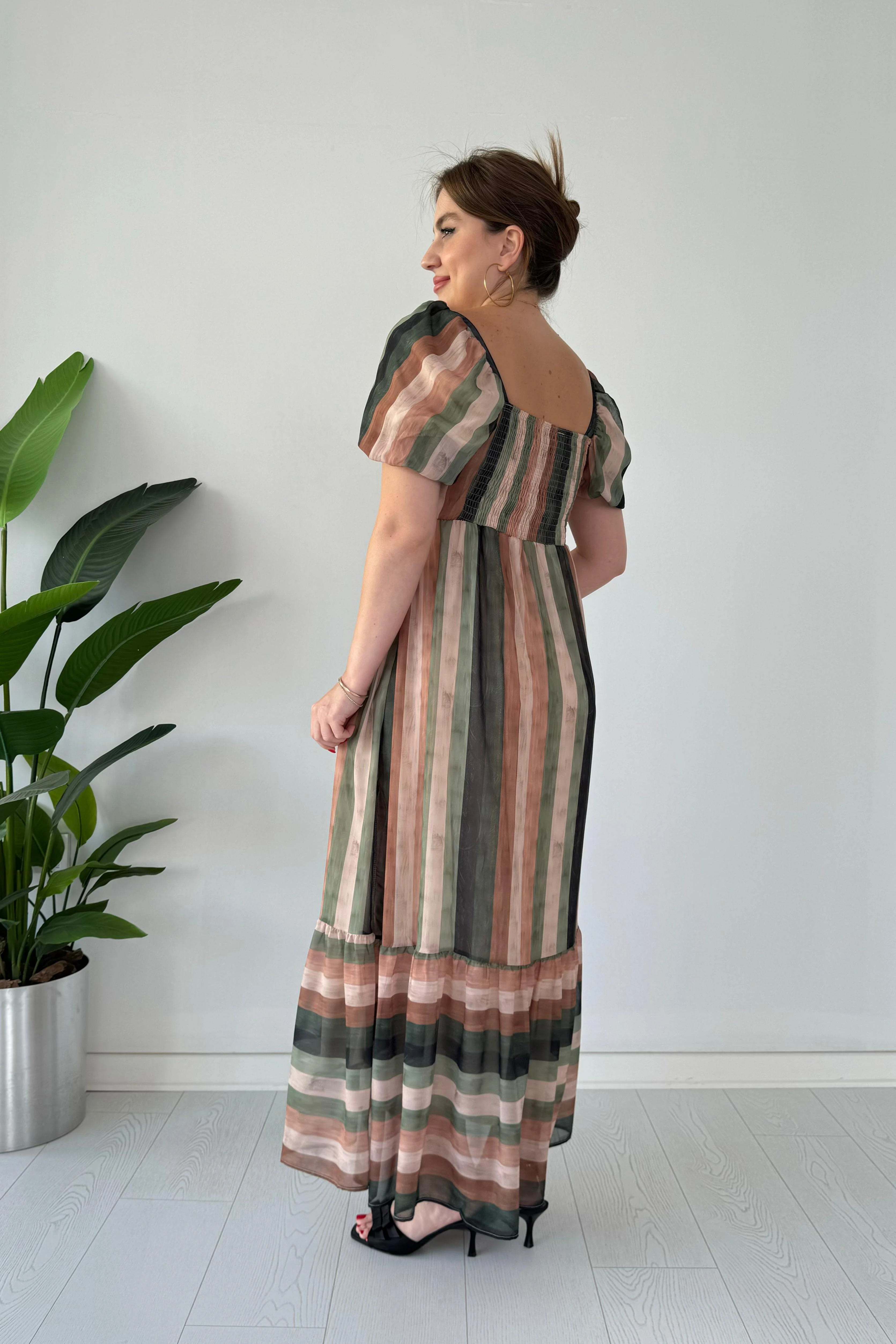 Çizgili Şifon Elbise