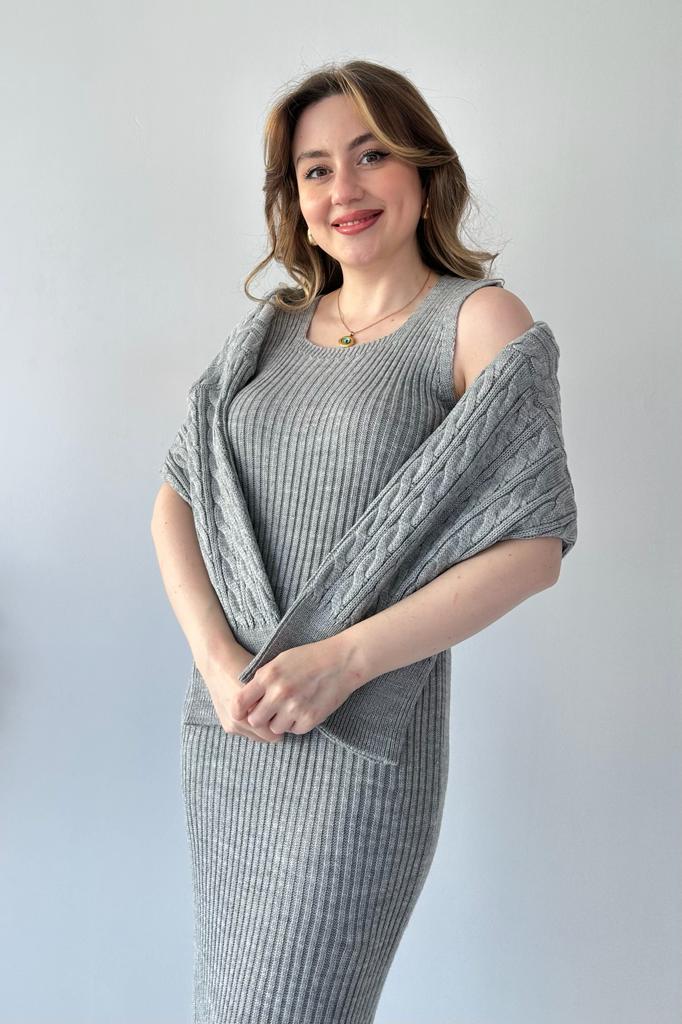 Saç Örgü Kazak Elbise Triko Takım