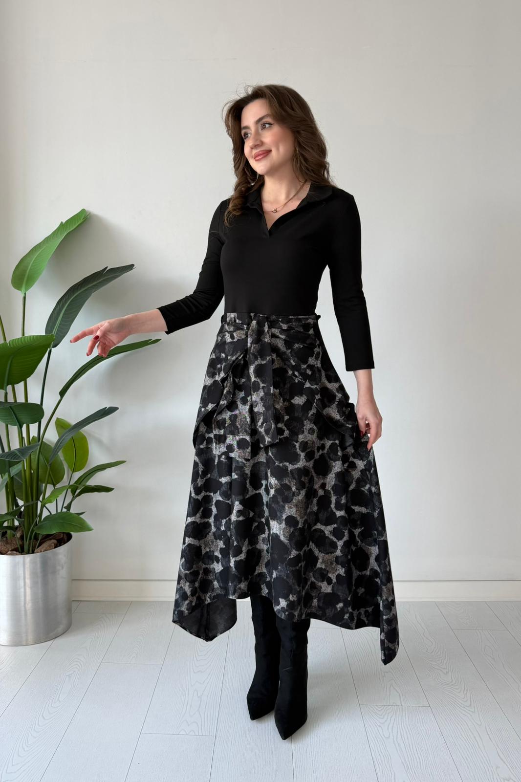 Otantik Etekli Yakalı Elbise - Leopar