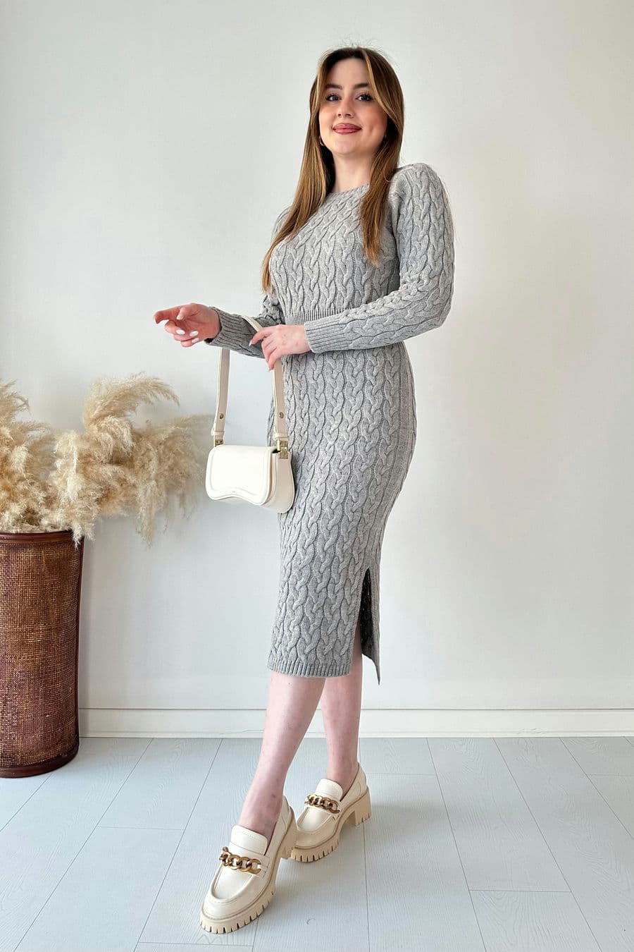 Saç Örgü Midi Elbise