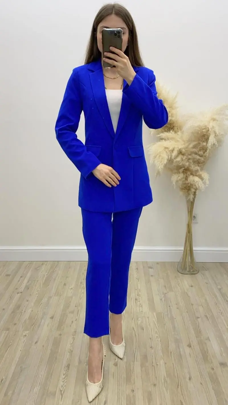 Atlas Kumaş İkili Takım Elbise Saks Mavisi · 4