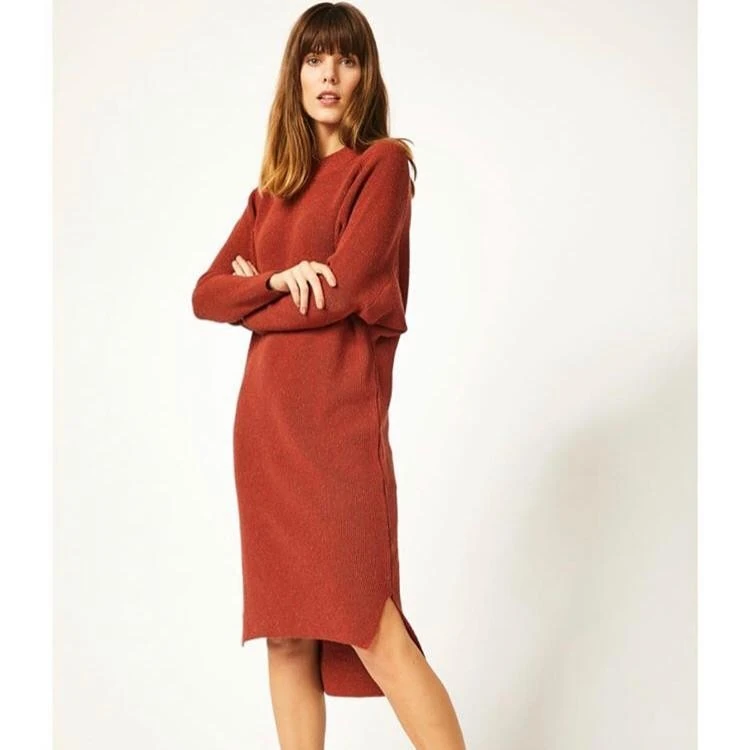 Rahat Kalıp Kırçıllı Triko Elbise Kiremit