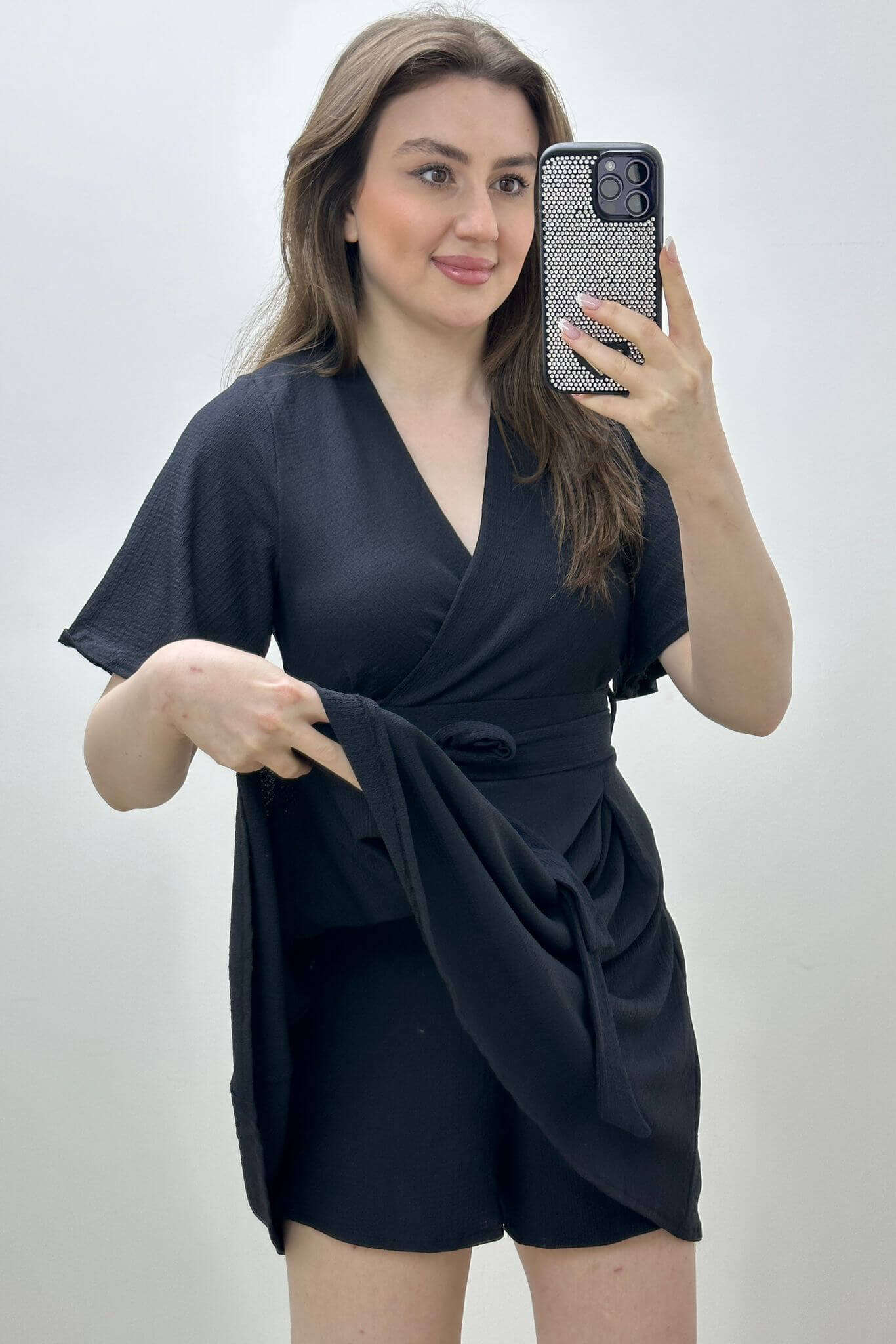 Gofre Şortlu Elbise Siyah