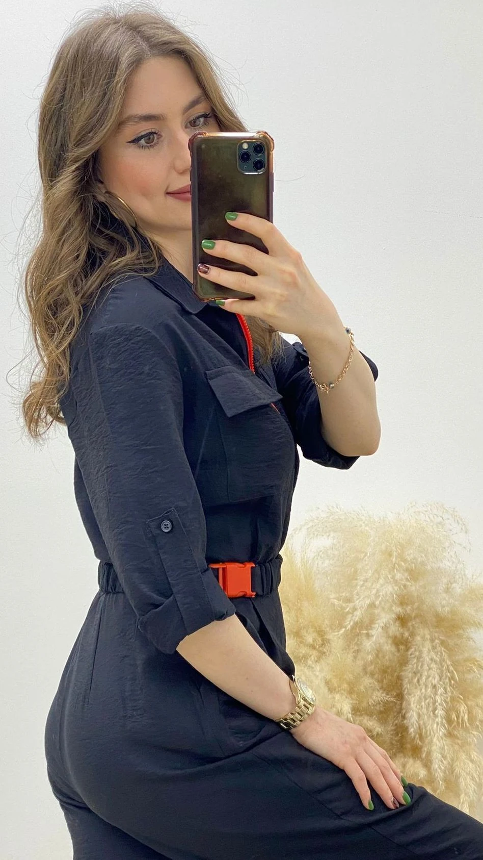 Neon Fermuarlı Tulum Siyah