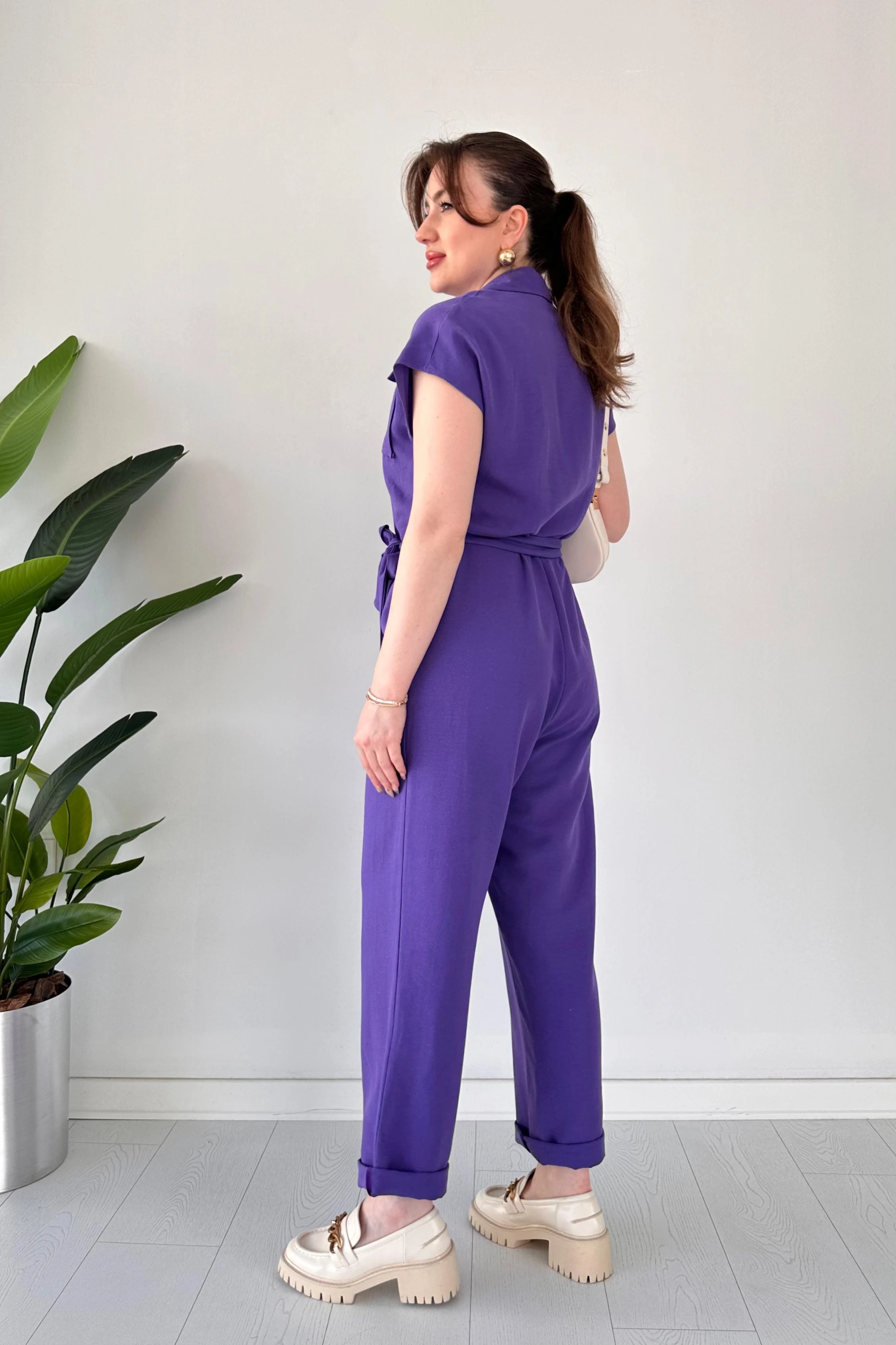 Düğmeli Keten Tulum