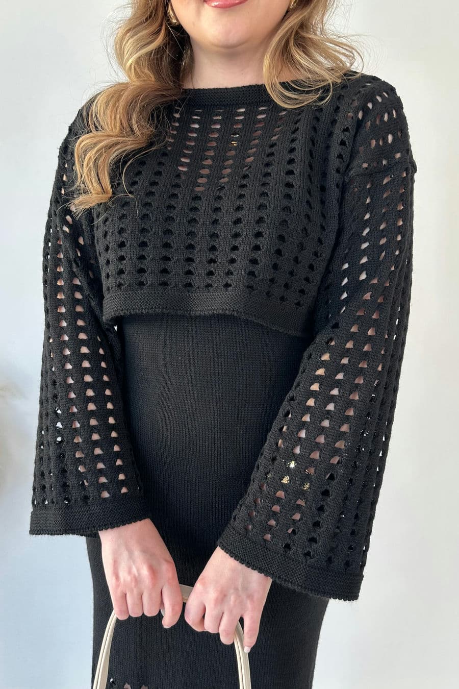 Delikli Triko Elbise Takım