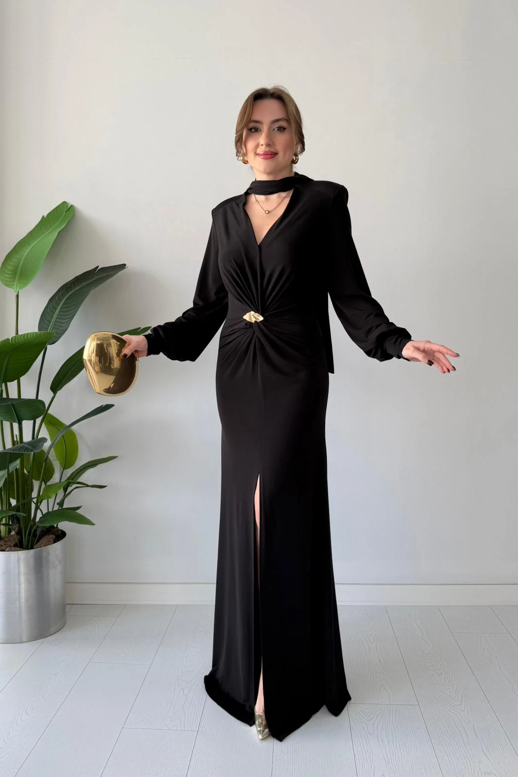 Şal Detaylı Tasarım Elbise