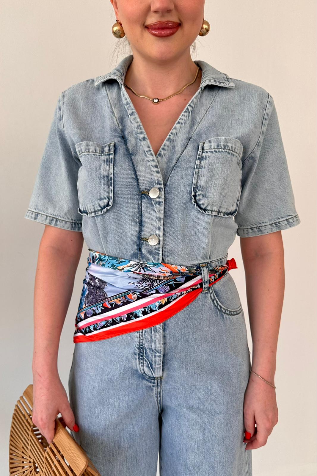 V Yaka Denim Tulum