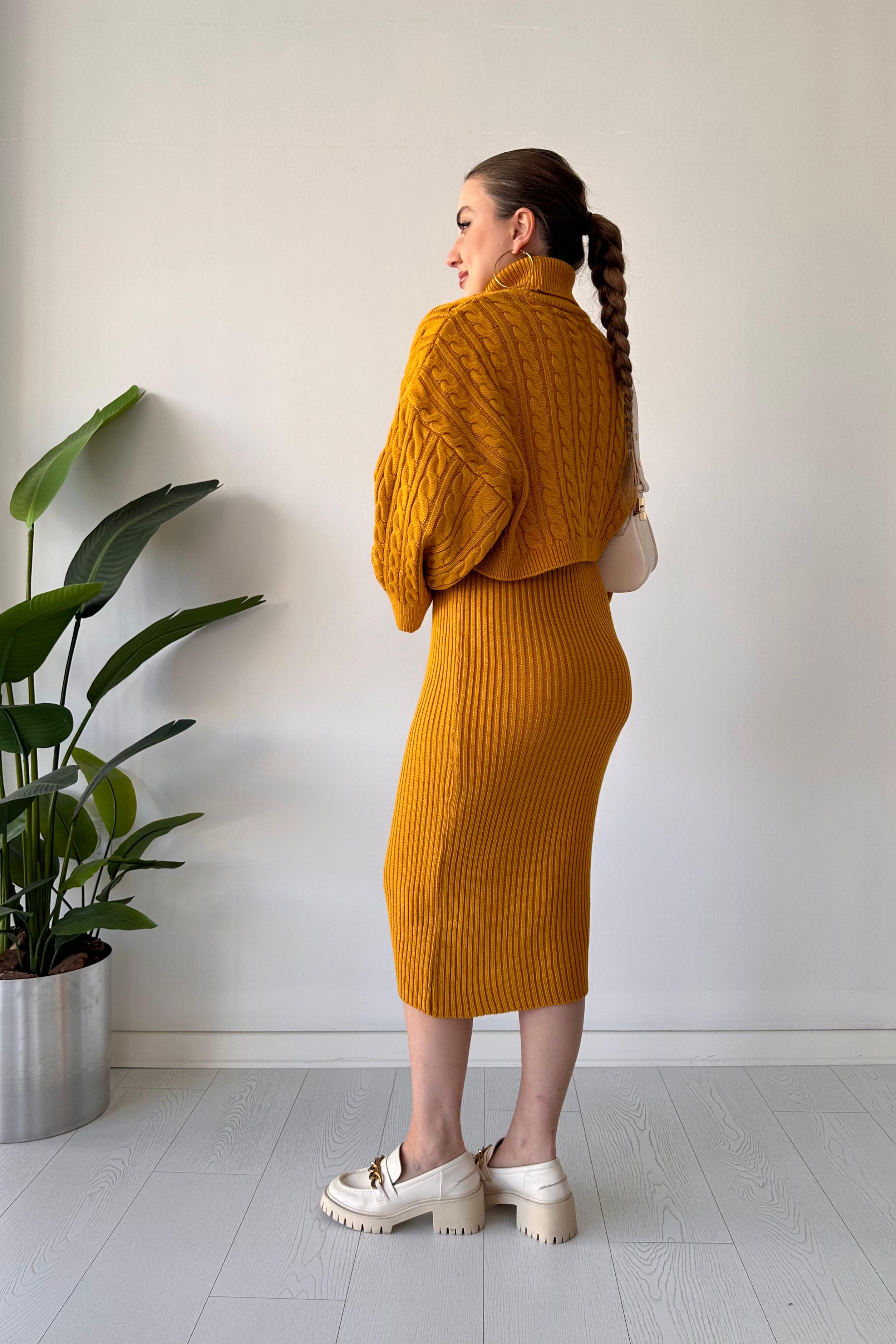 Saç Örgü Kazak Elbise Triko Takım