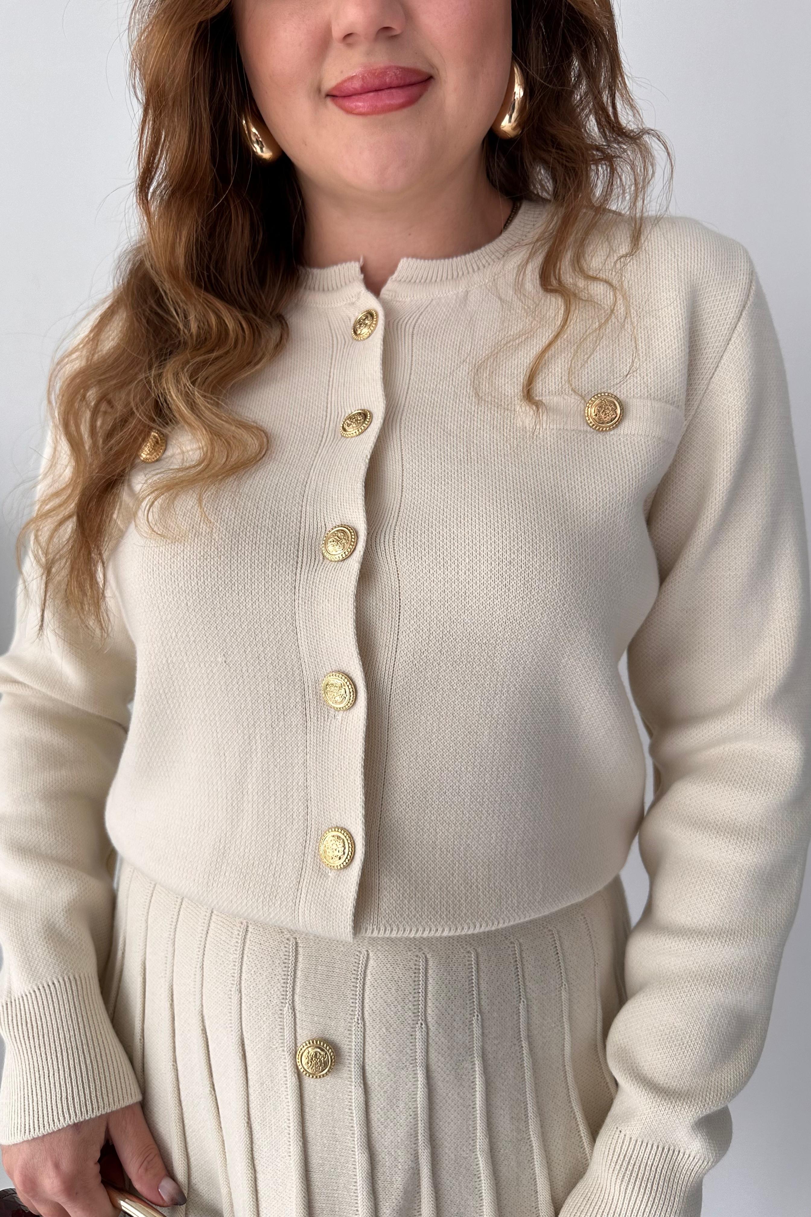 Düğmeli Hırka Klos Etek Takım