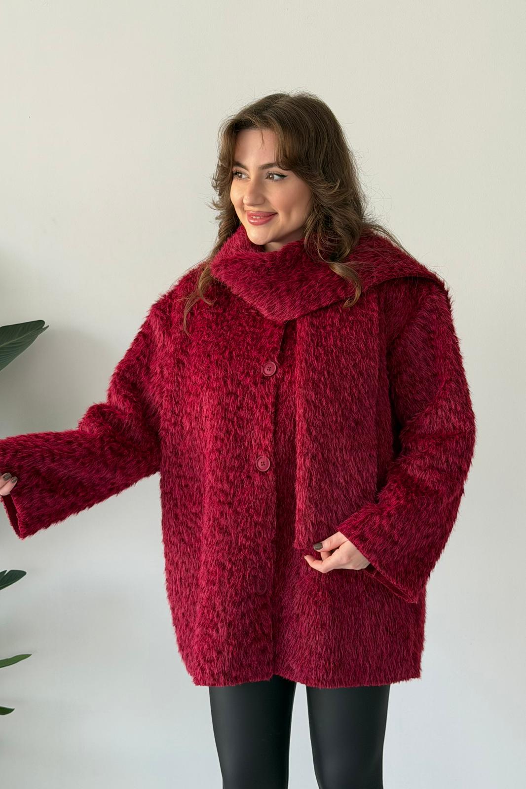 Atkılı Kürk Ceket - Bordo