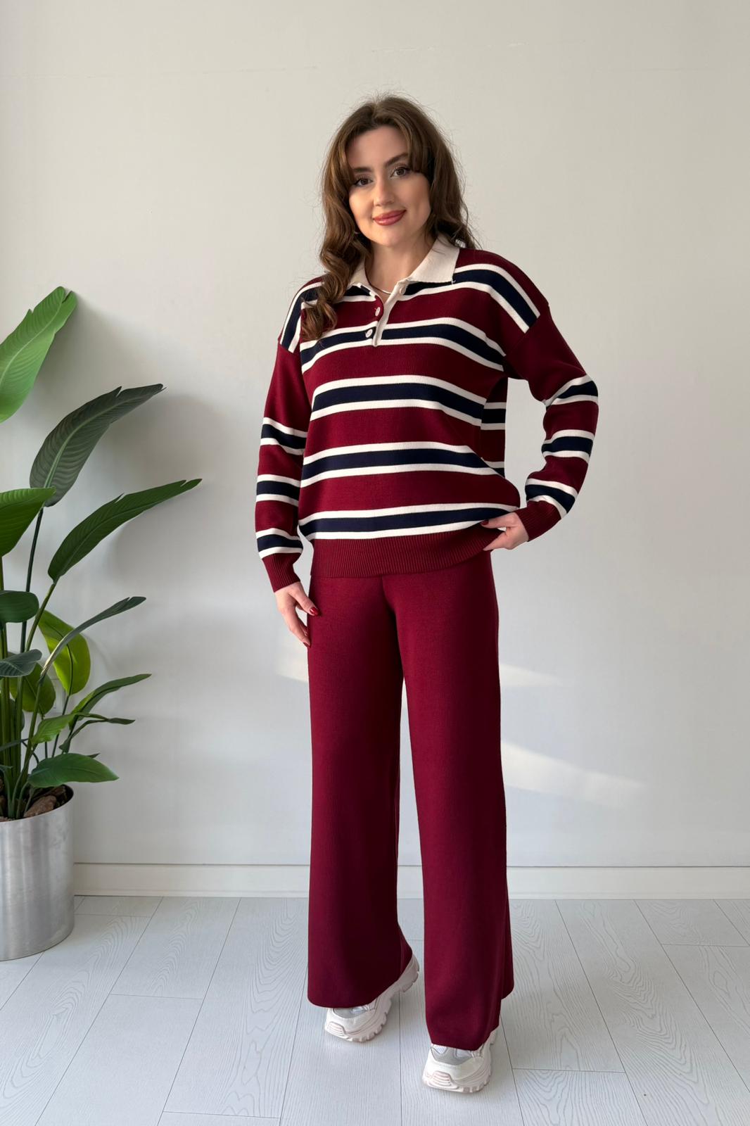 Polo Yaka Çizgili Triko Takım