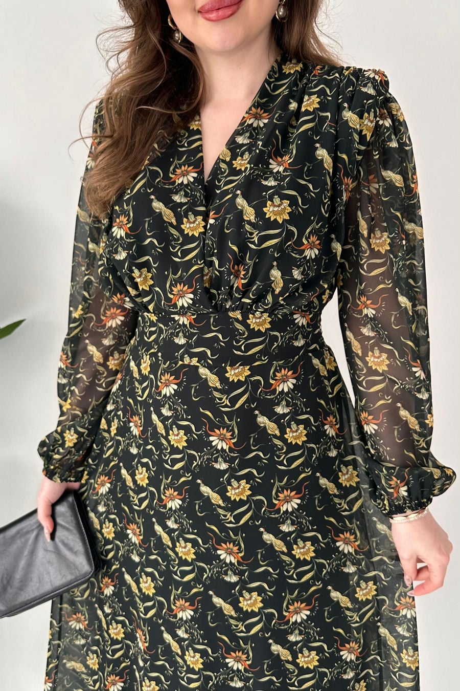 Vatkalı Karanfil Şifon Elbise