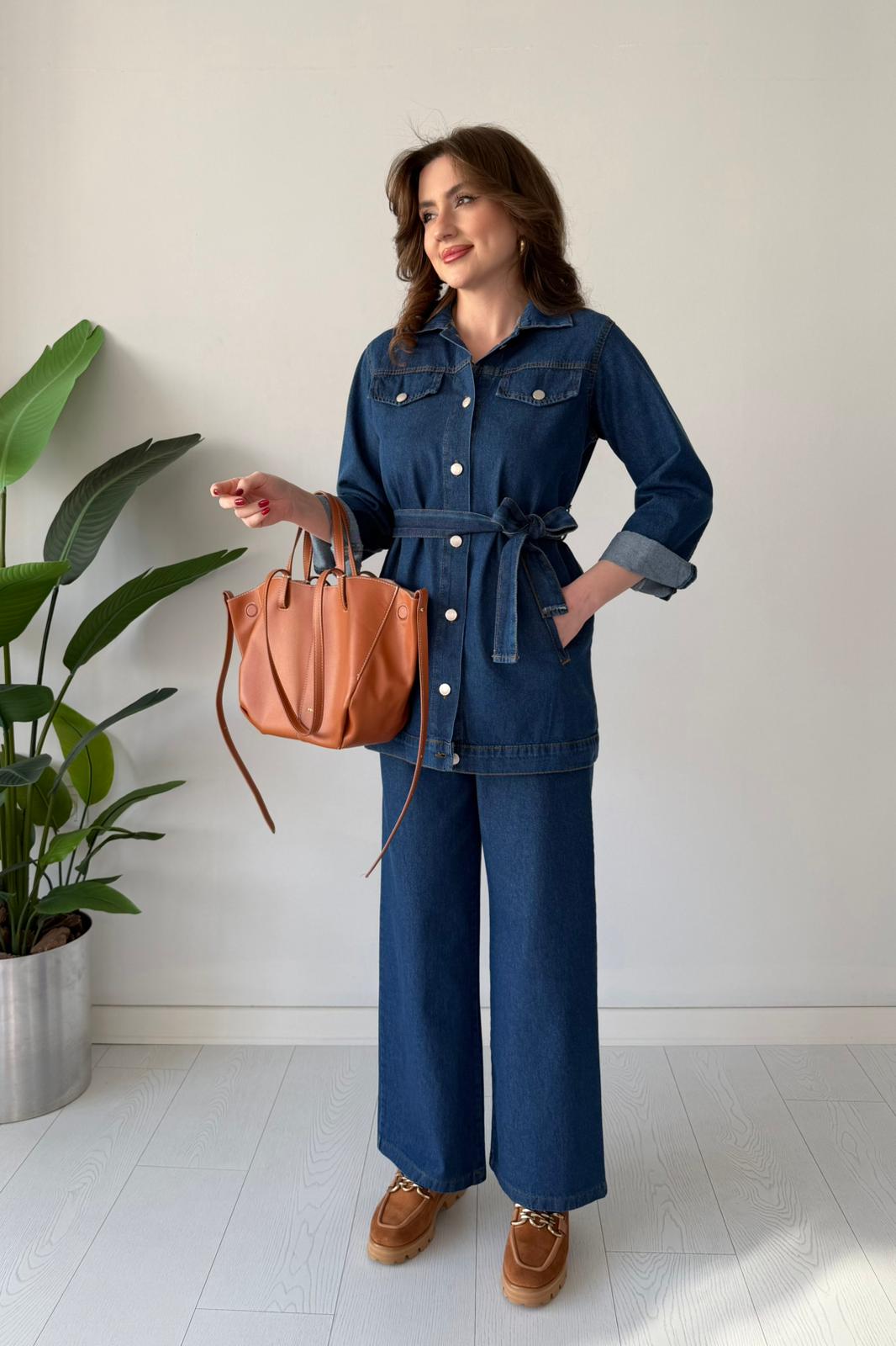 Kuşaklı Denim Takım