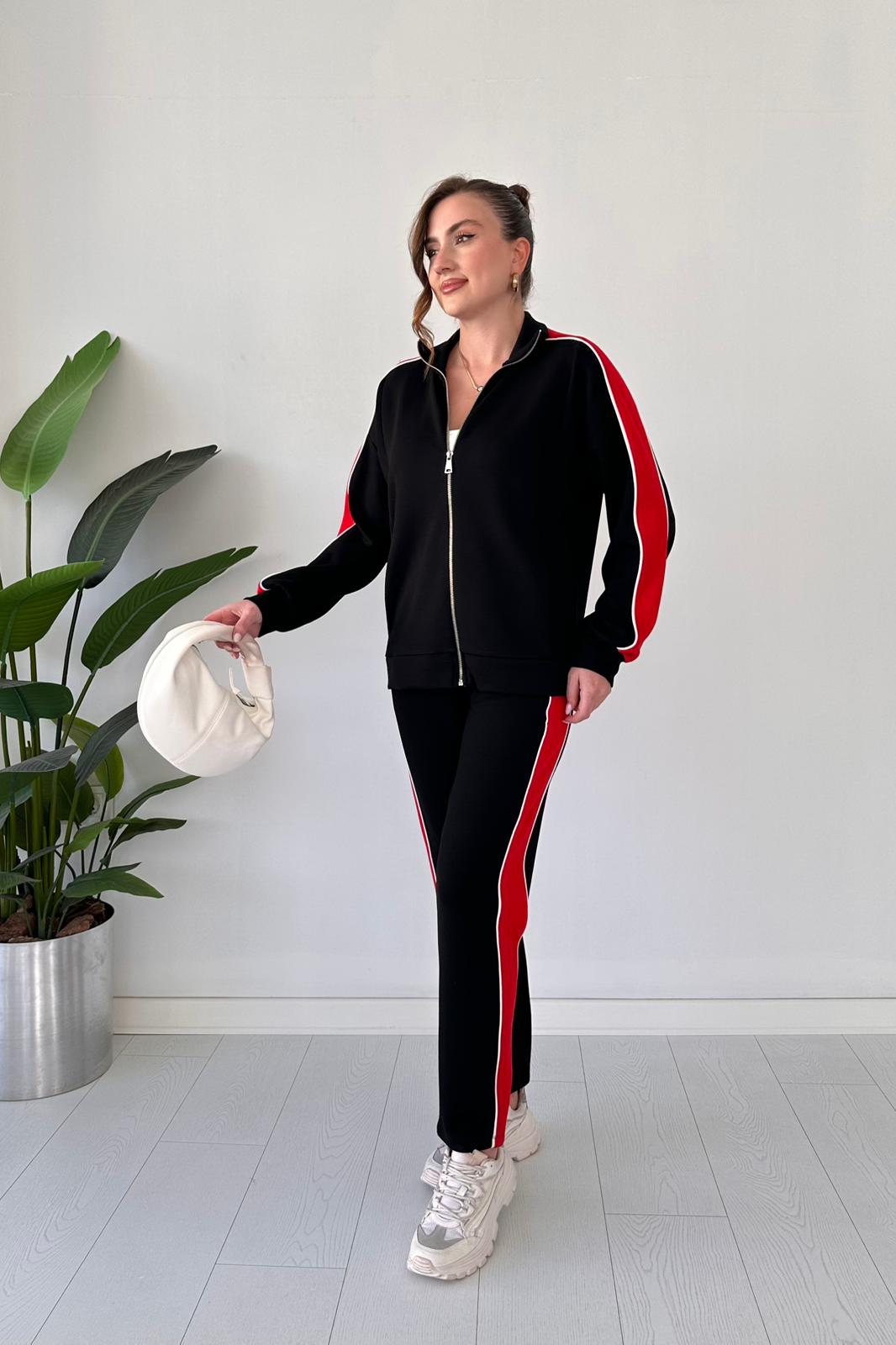 Kol Biyeli Fermuarlı Takım - Siyah