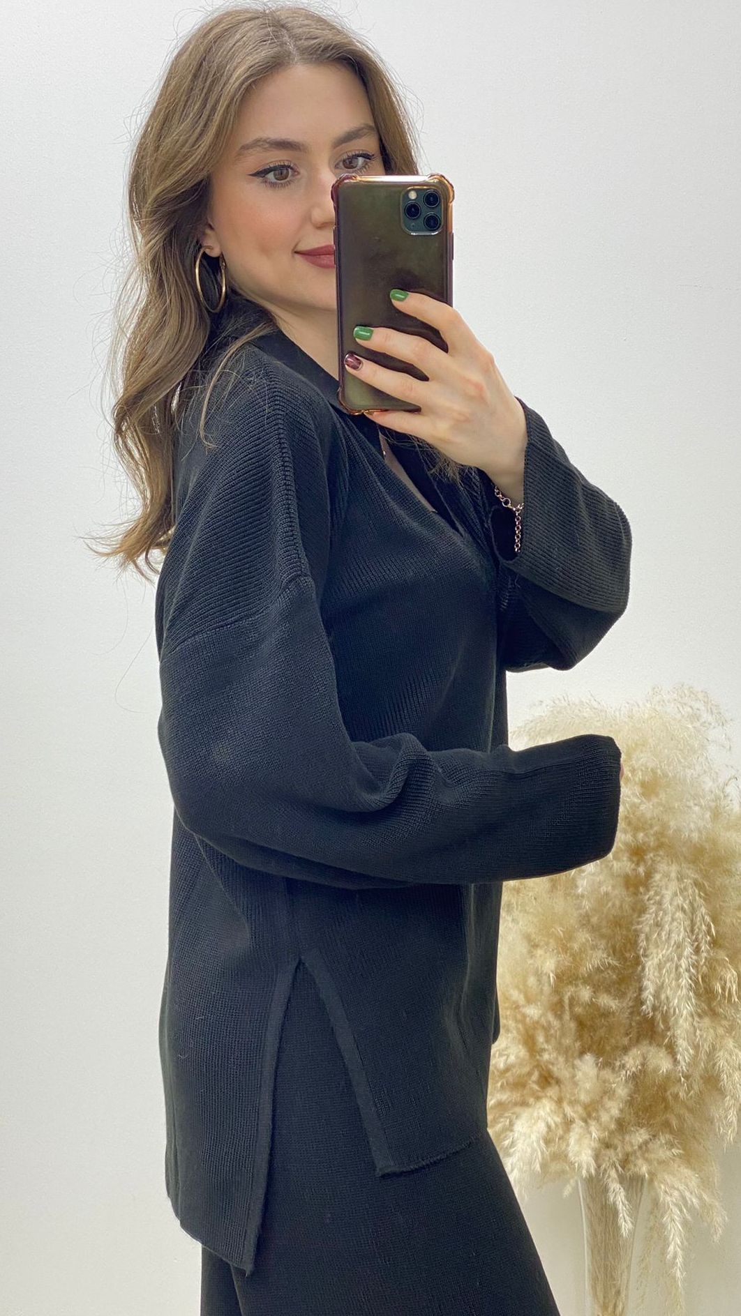 Polo Yaka Triko Takım Siyah