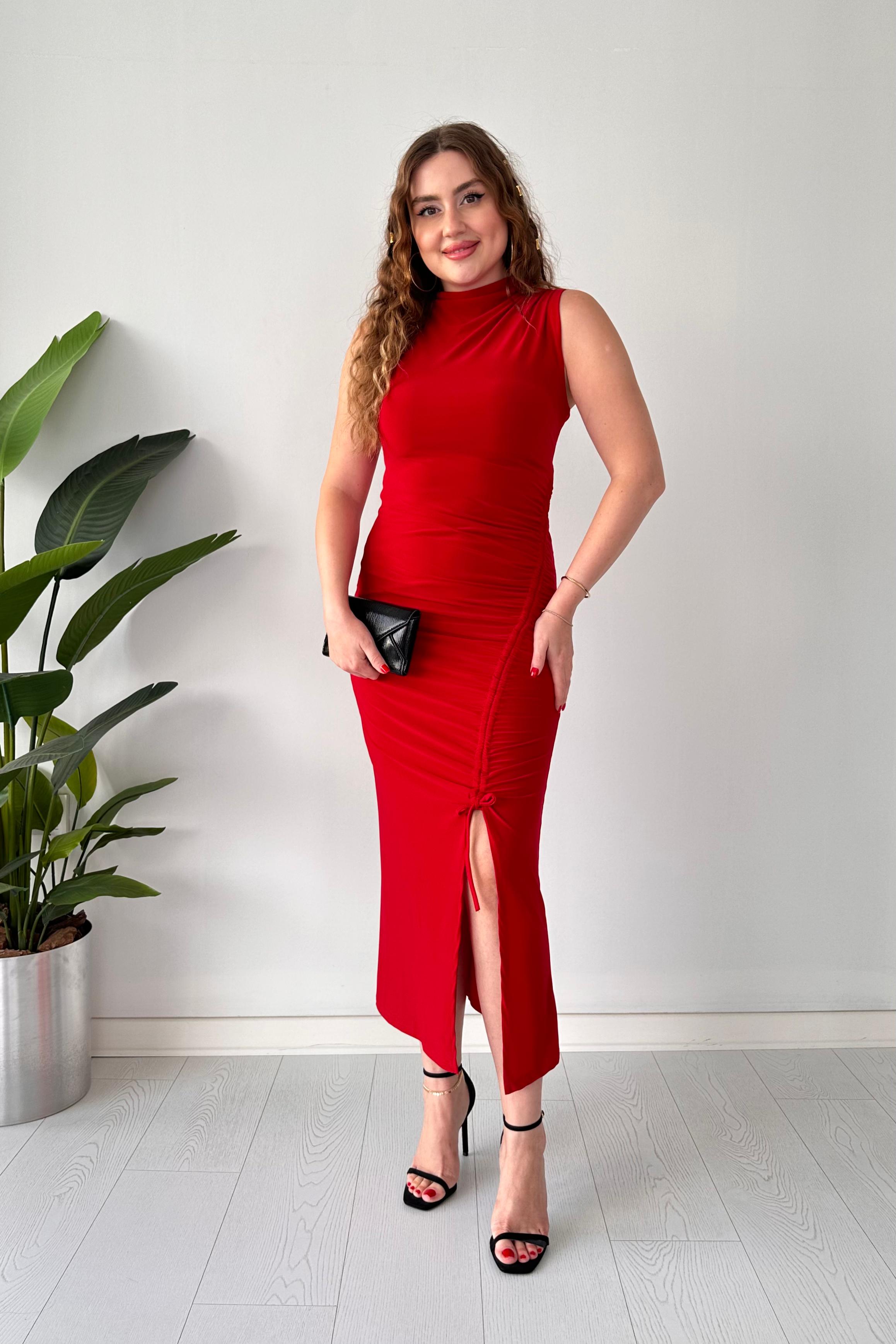 Ayarlanır Yırtmaçlı Buzi Elbise