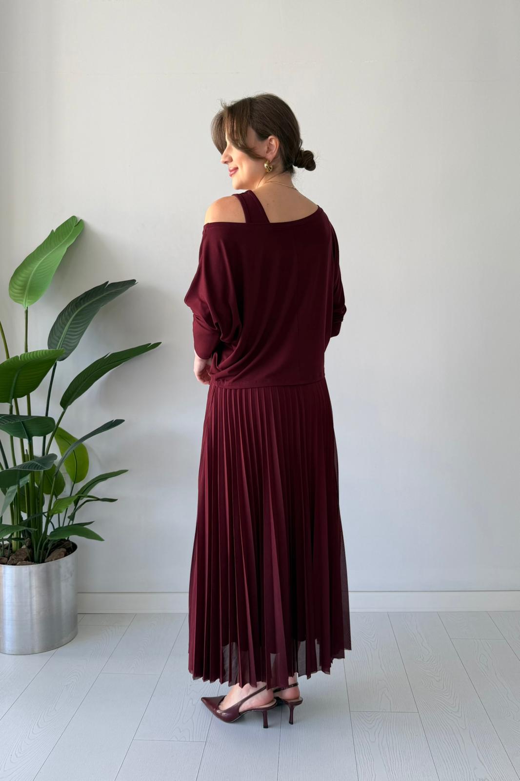 Bluz Detaylı Eteği Pileli Elbise