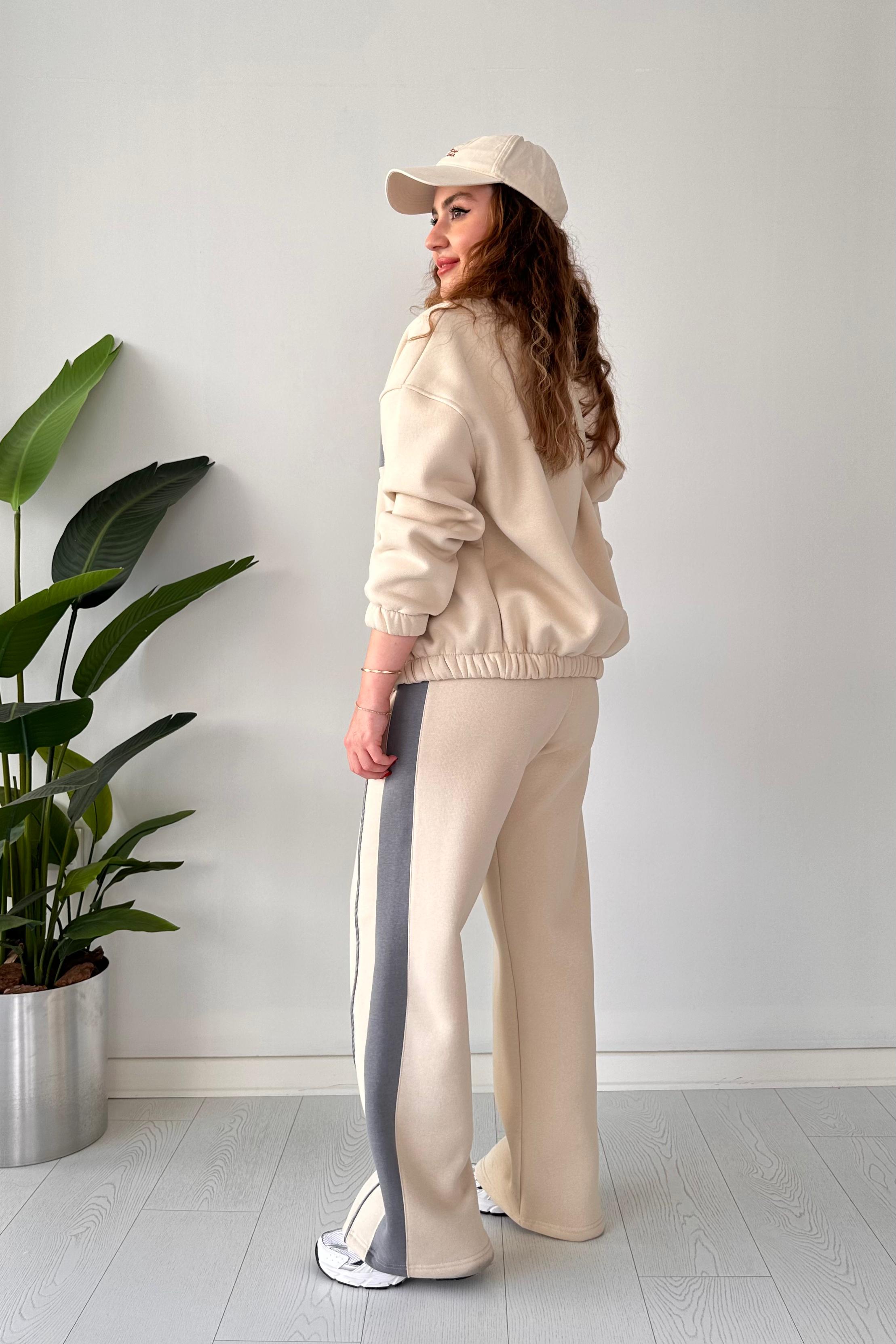 Şeritli İçi Polar Eşofman Takımı