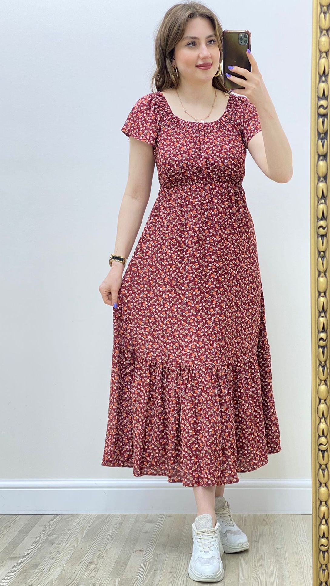 Madonna Mini Çıtır Viskon Elbise Bordo