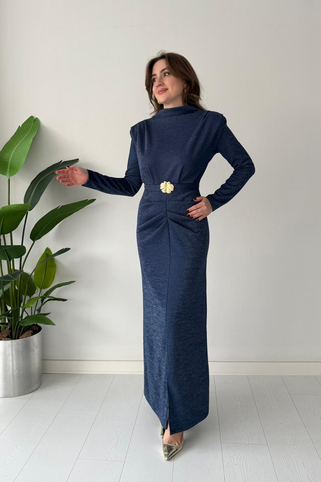 Sim Dokulu Maksi Elbise - Lacivert