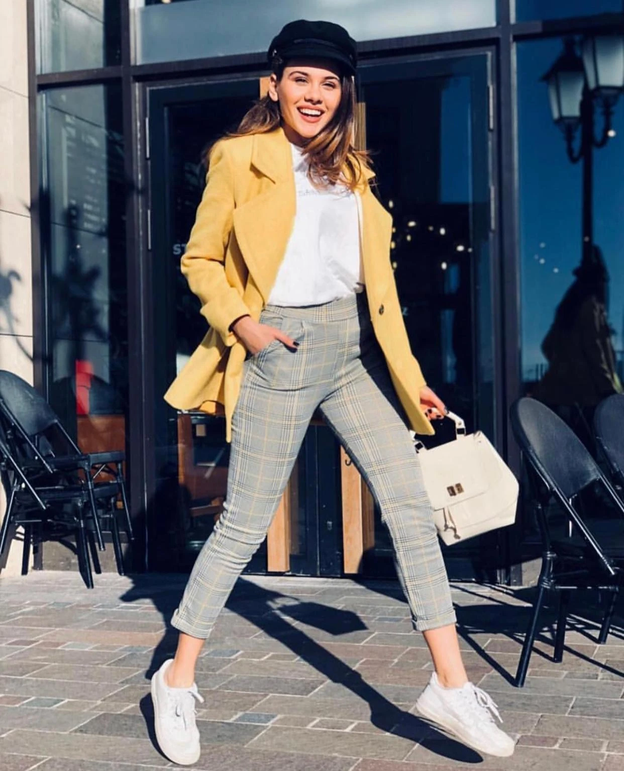 Yüksek Bel Kareli Pantolon