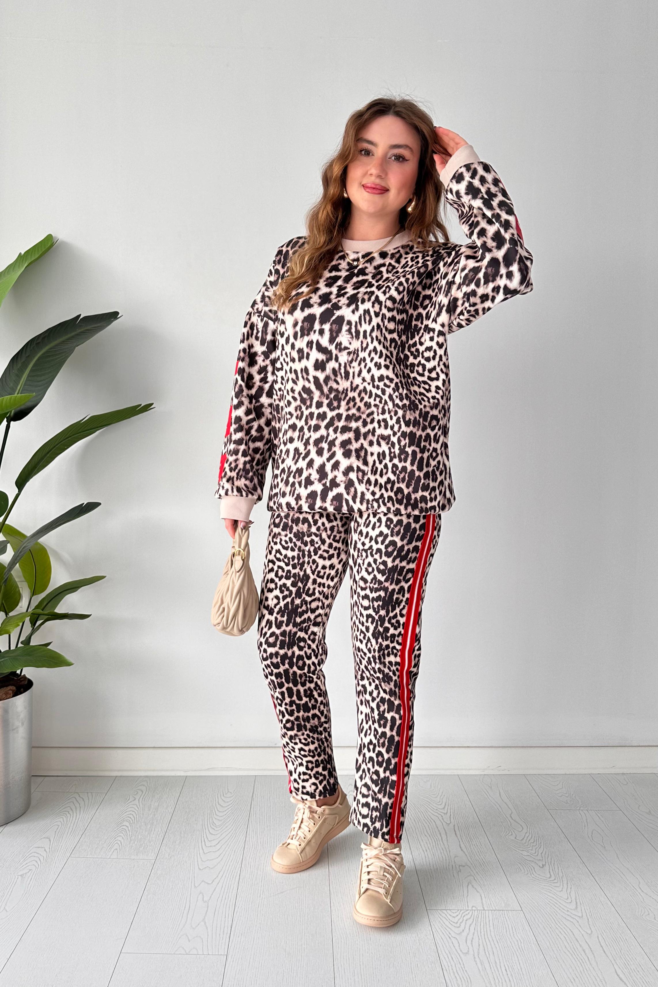 Kırmızı Şeritli Leopar Takım