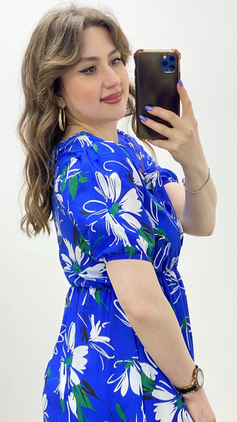 Papatya Poplin Elbise Mavi