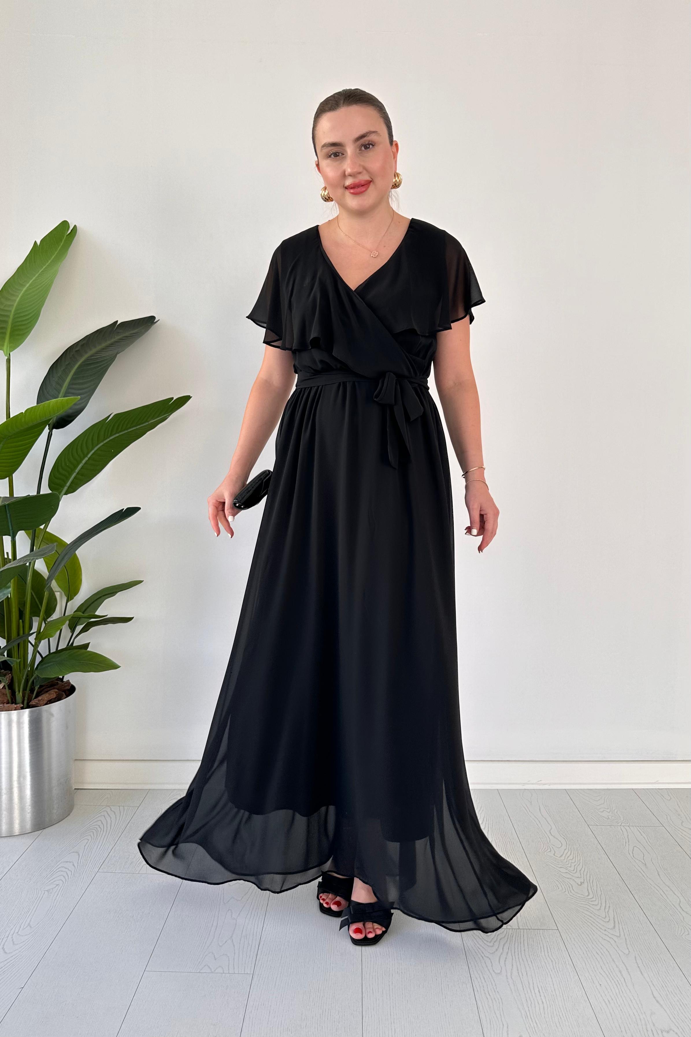 Volan Yaka Maksi Şifon Elbise