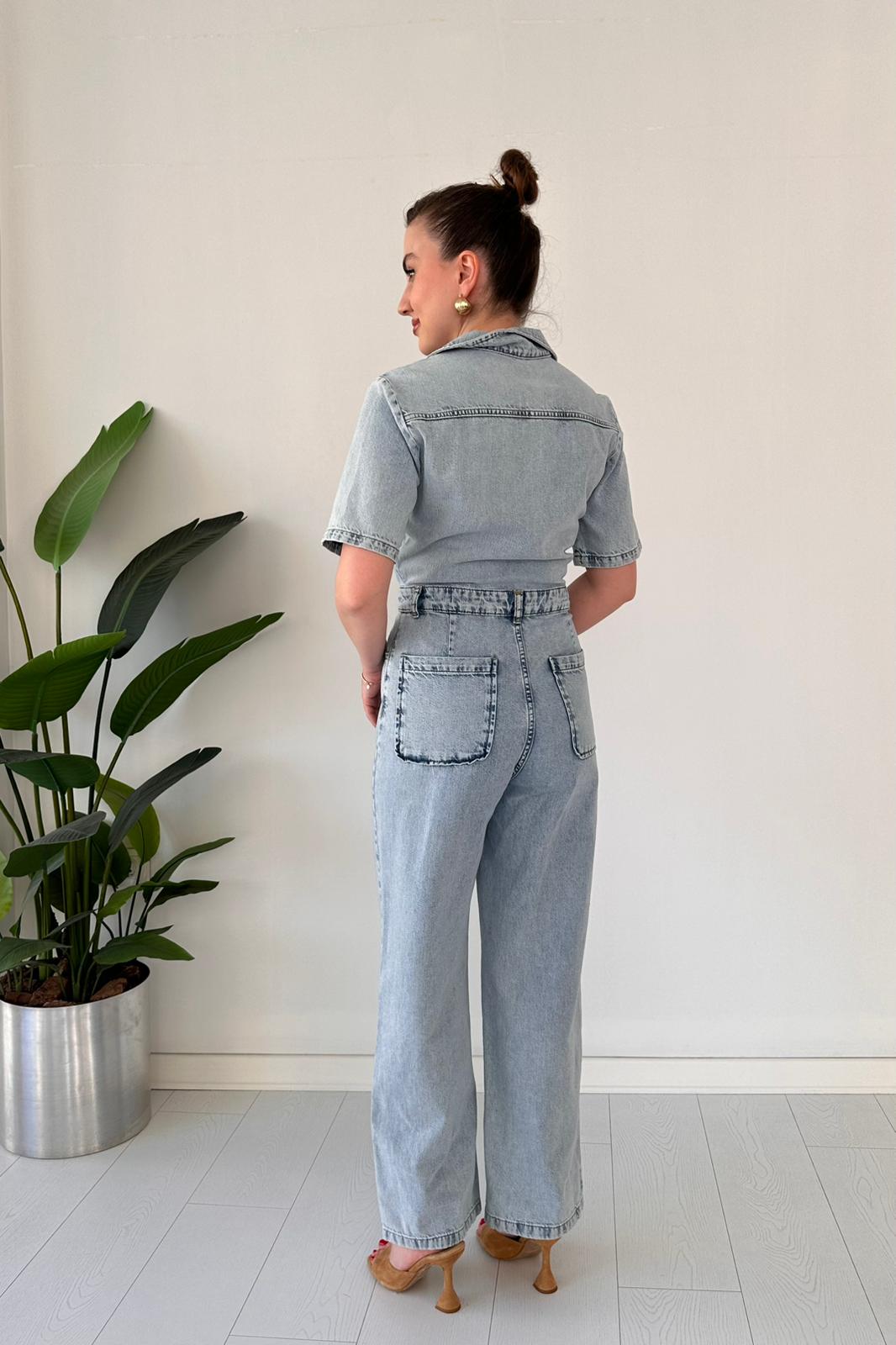 V Yaka Denim Tulum