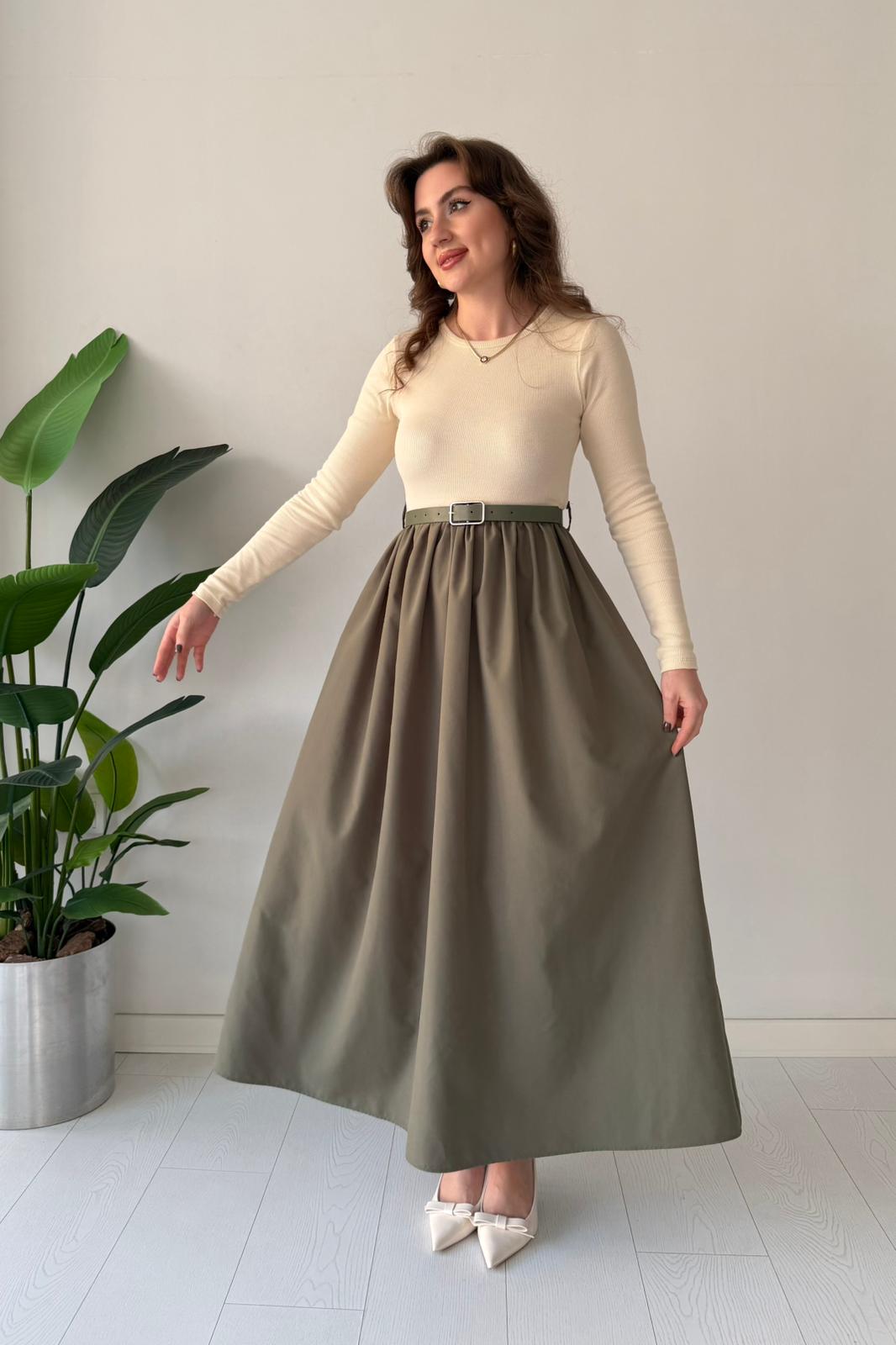 Kemerli Poplin Detay Elbise