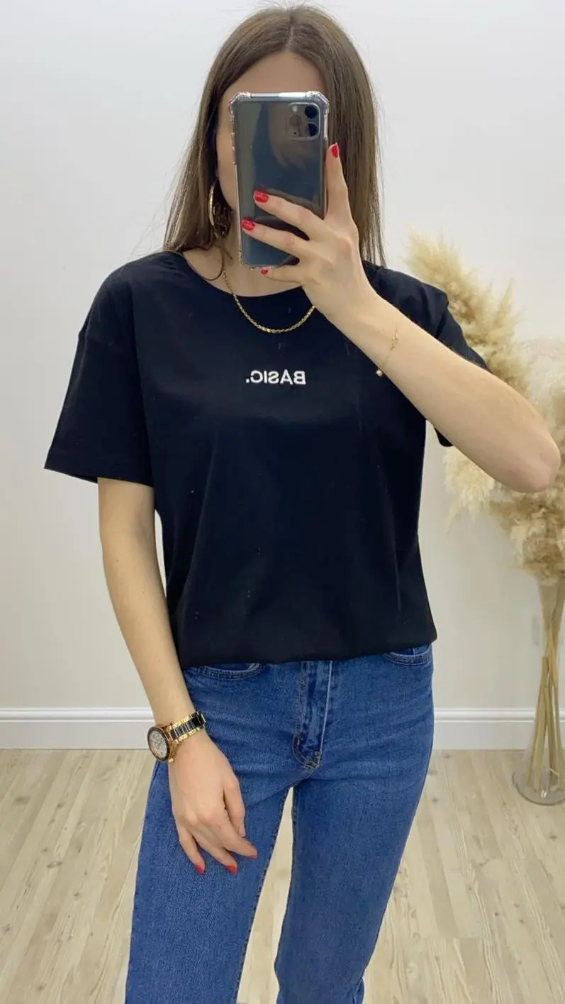 Basic Nakışlı Tshirt Siyah · 2