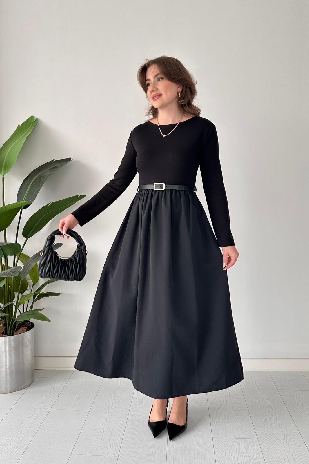 Kemerli Poplin Detay Elbise