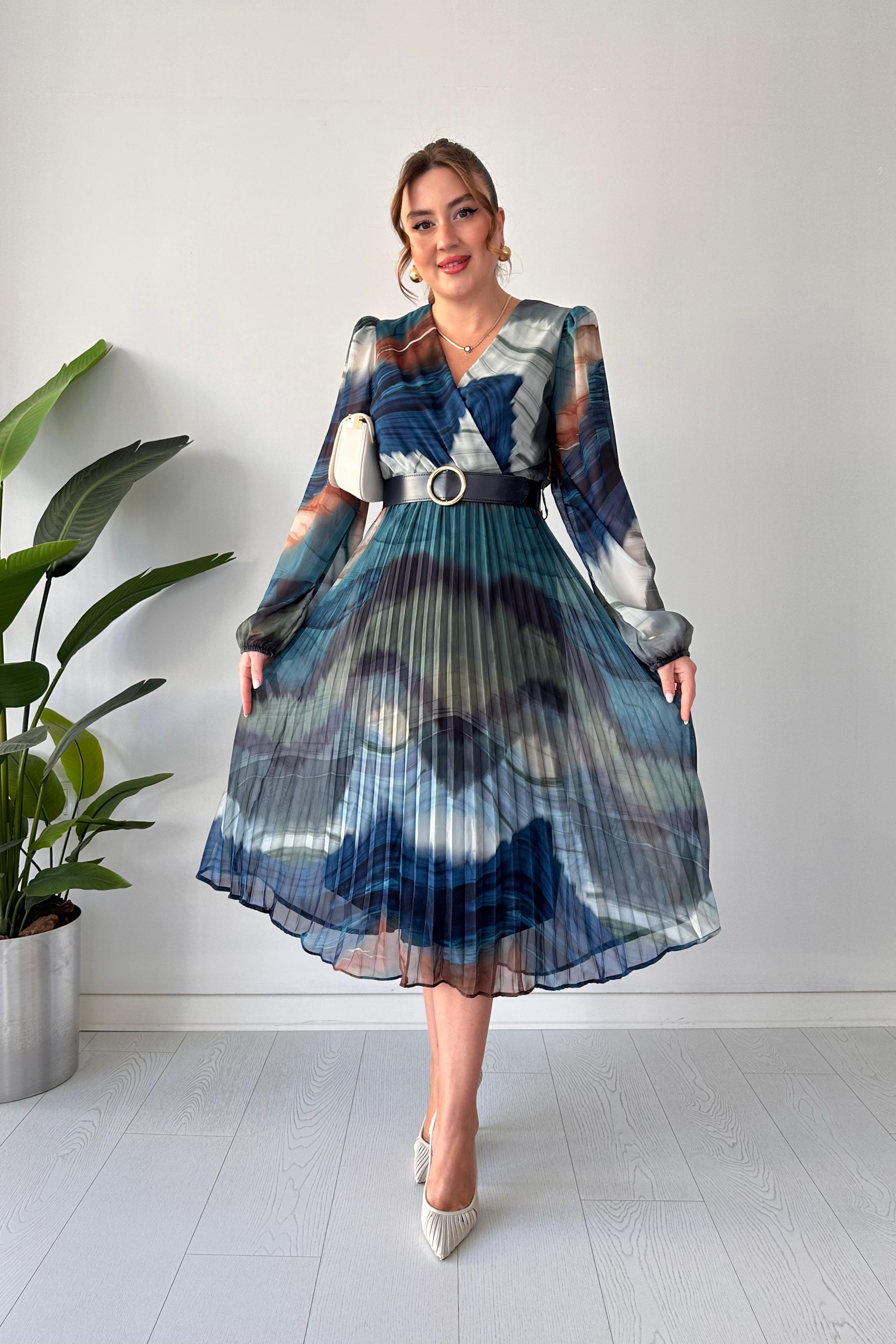 Ebruli Şifon Elbise