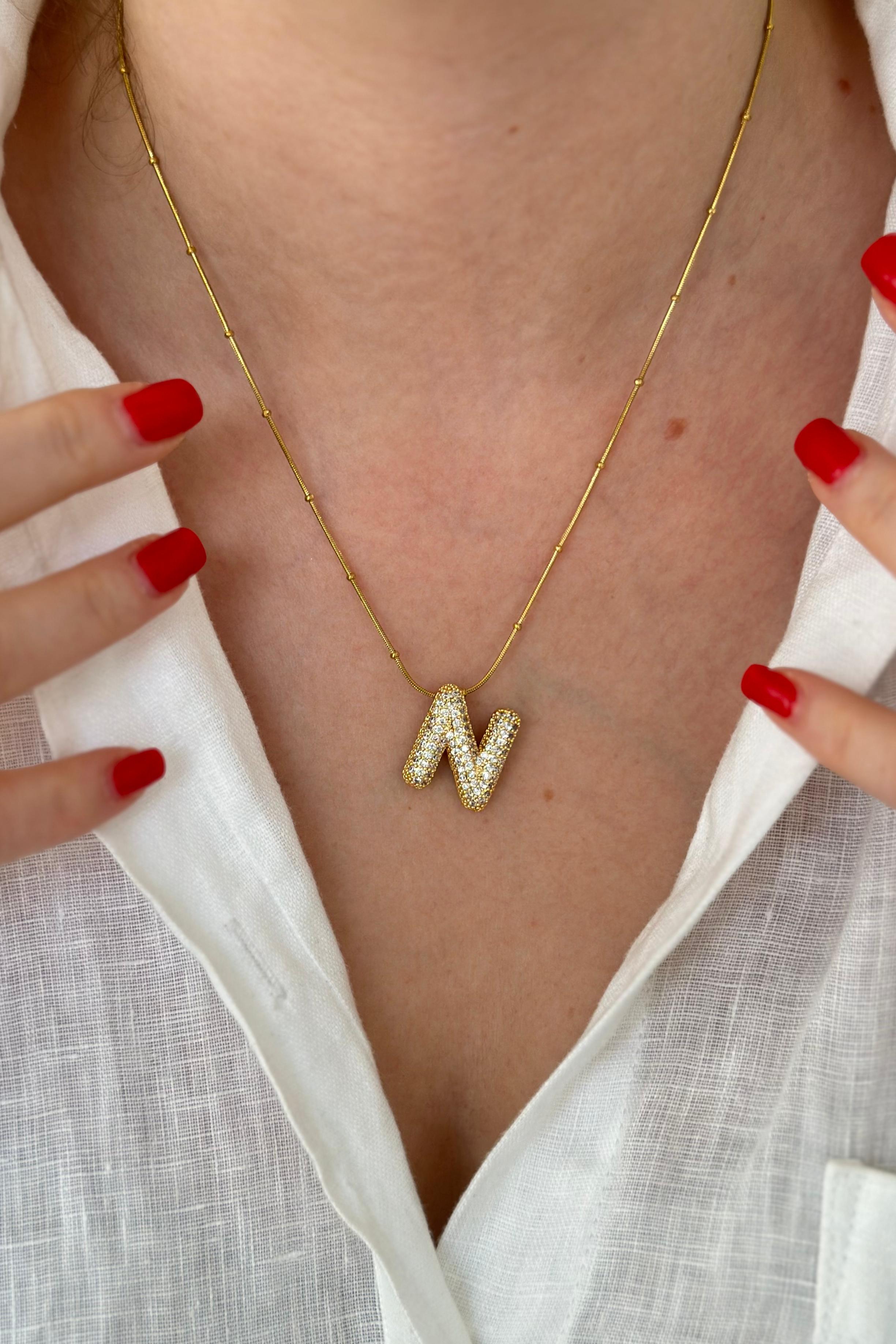 Taşlı Bubble Çelik Kolye N