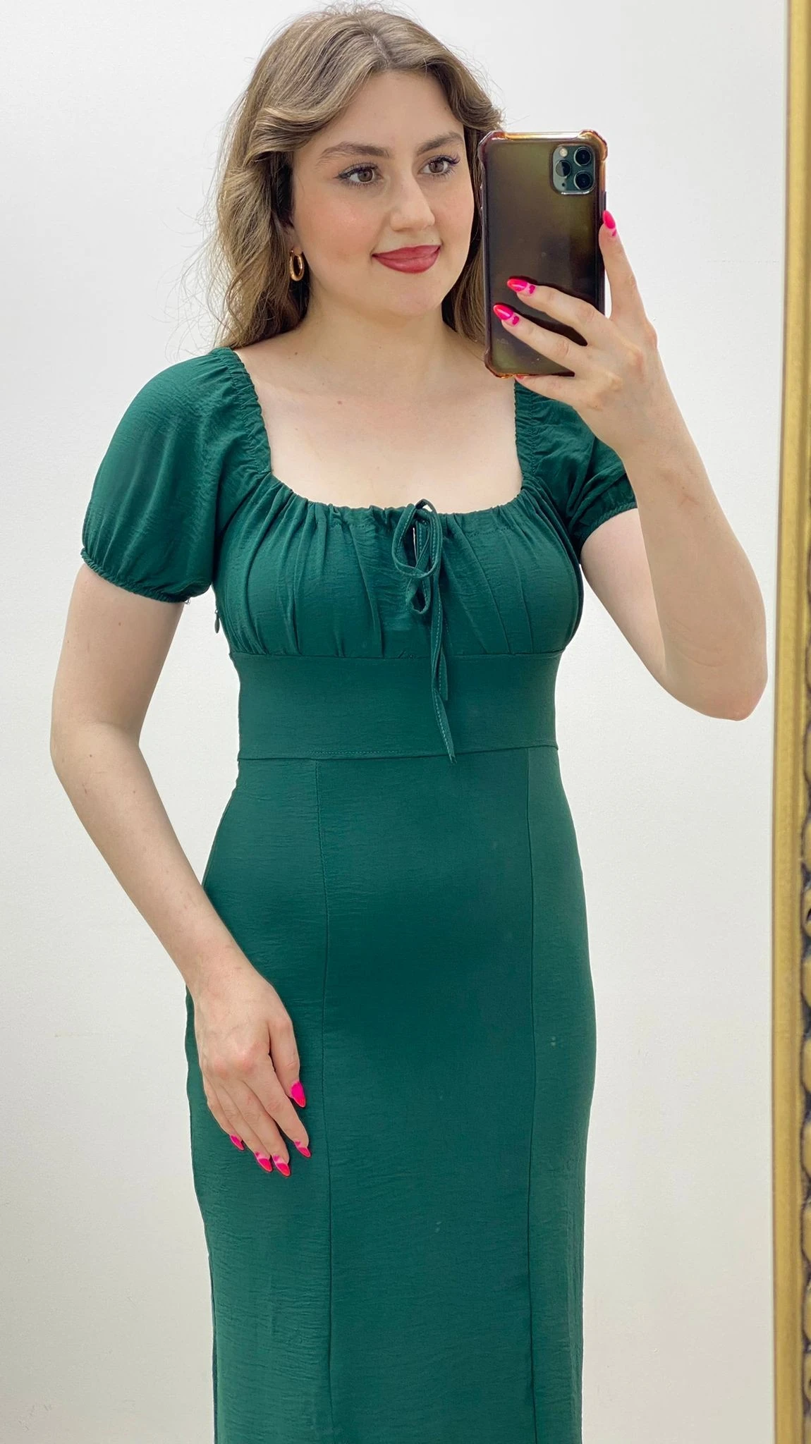 U Yaka Ayrobin Elbise Zümrüt